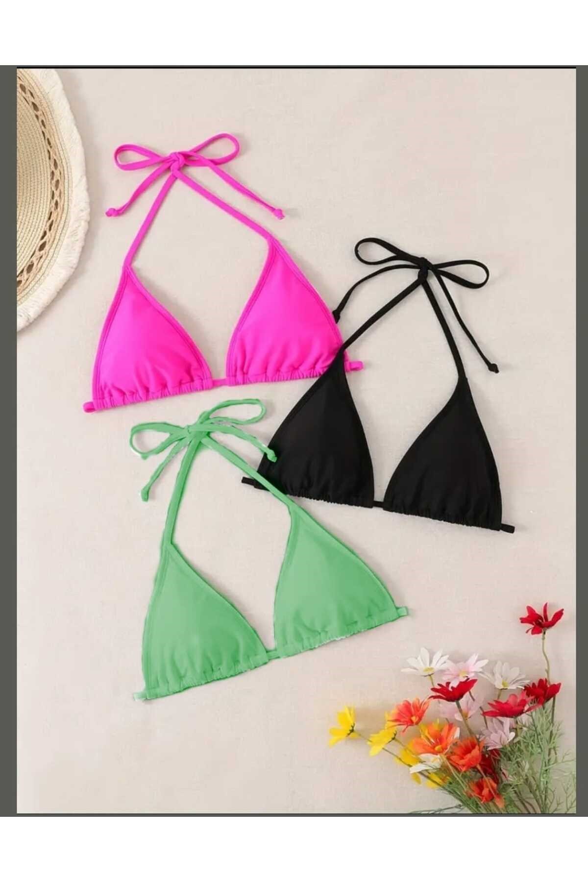3lü ayrı renk bikini üstü set