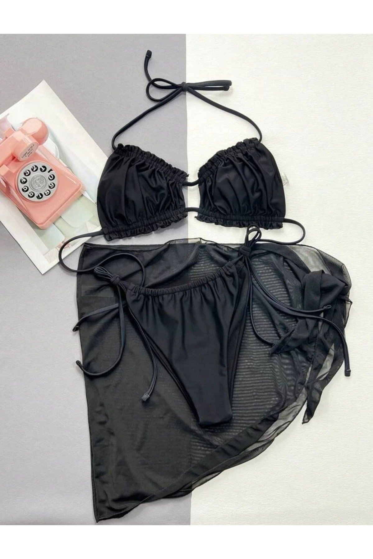 Büzgülü Bikini Pareo Set