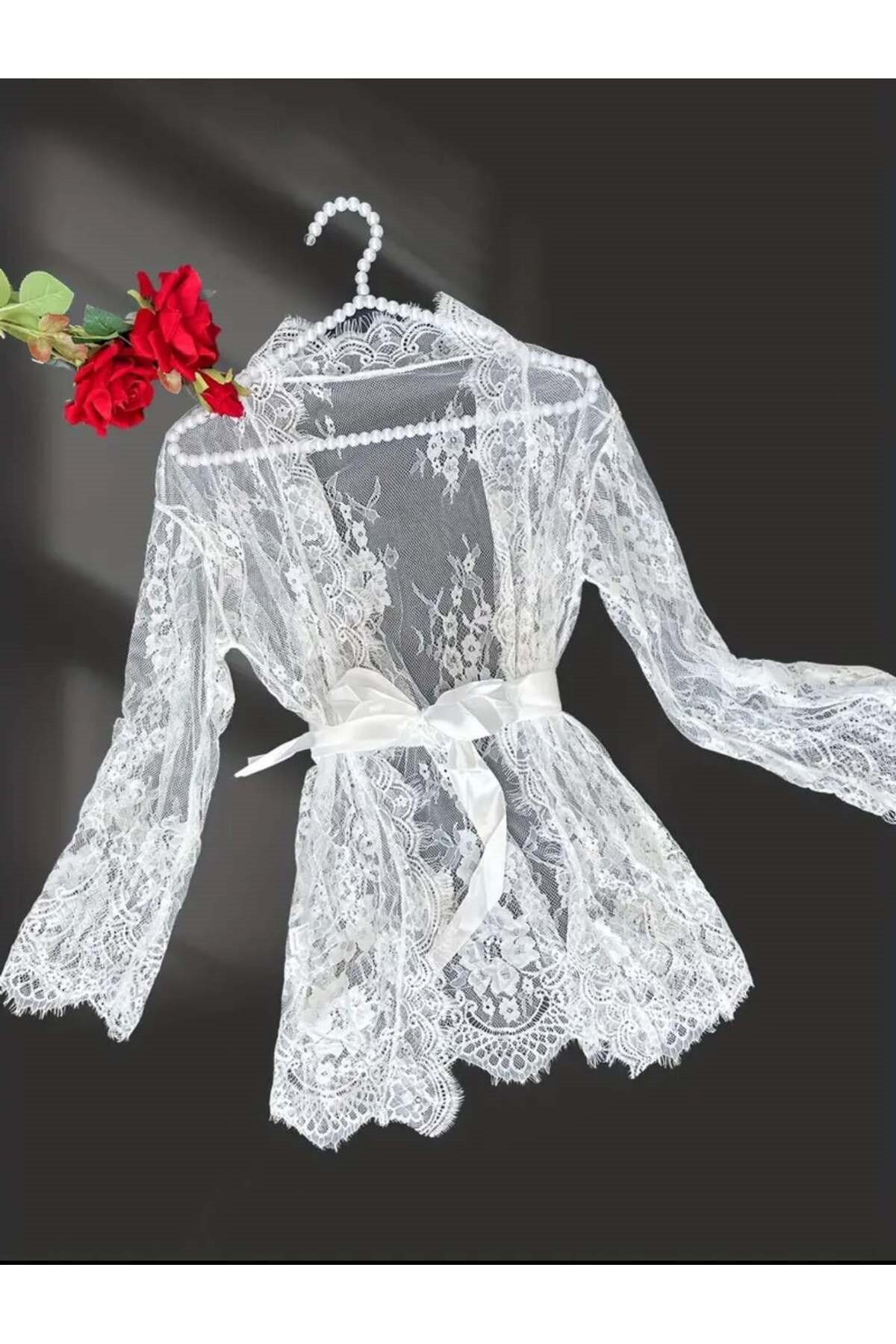 Çiçek dantelli pareo kuşak set