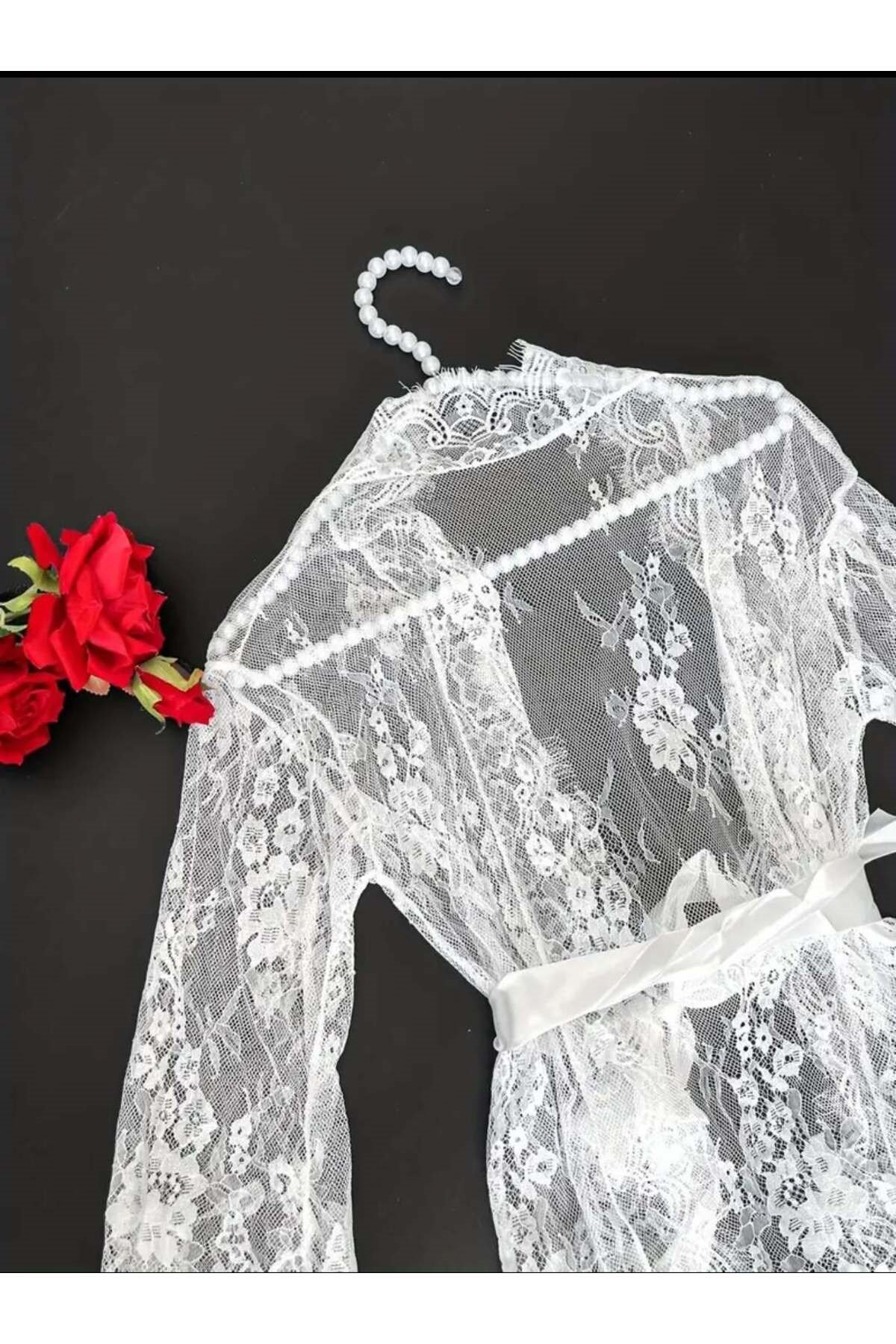 Çiçek dantelli pareo kuşak set
