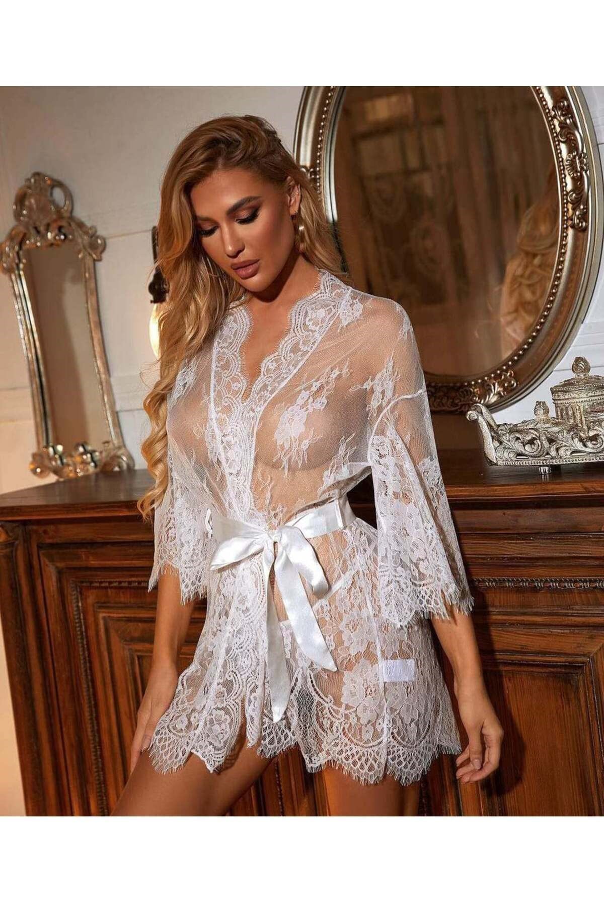 Dantel detaylı kimono