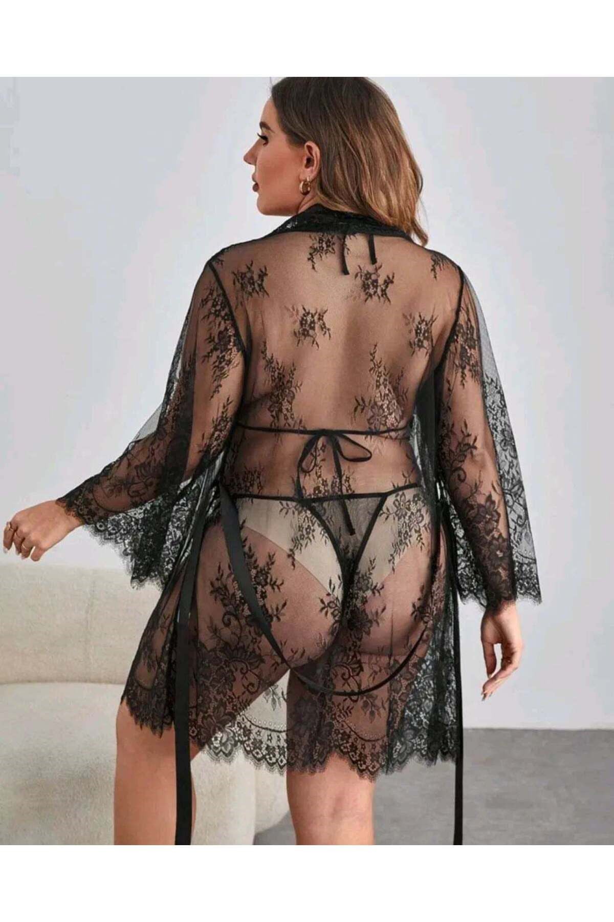 Dantel detaylı kimono ve kuşak
