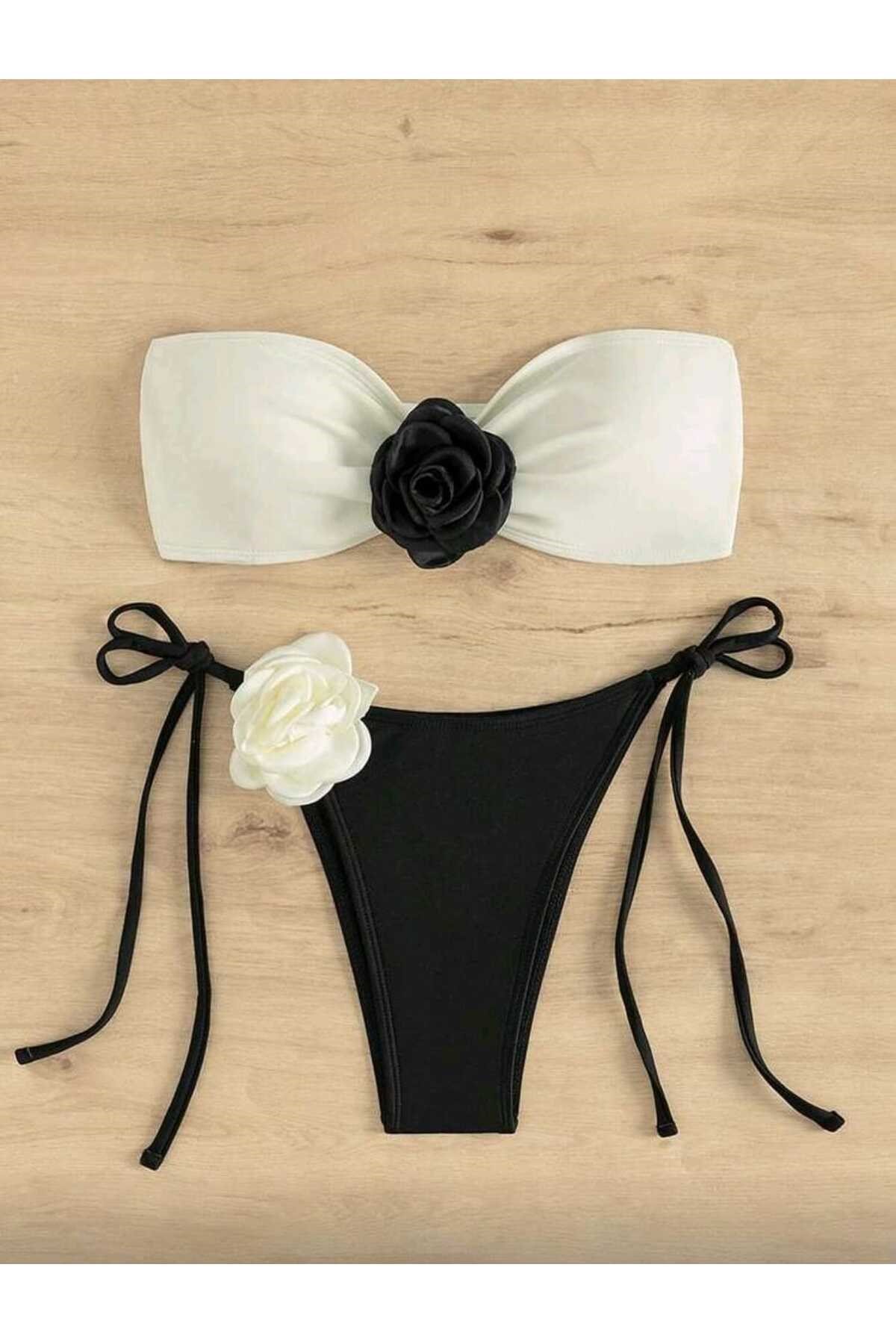Gül detaylı bikini takım