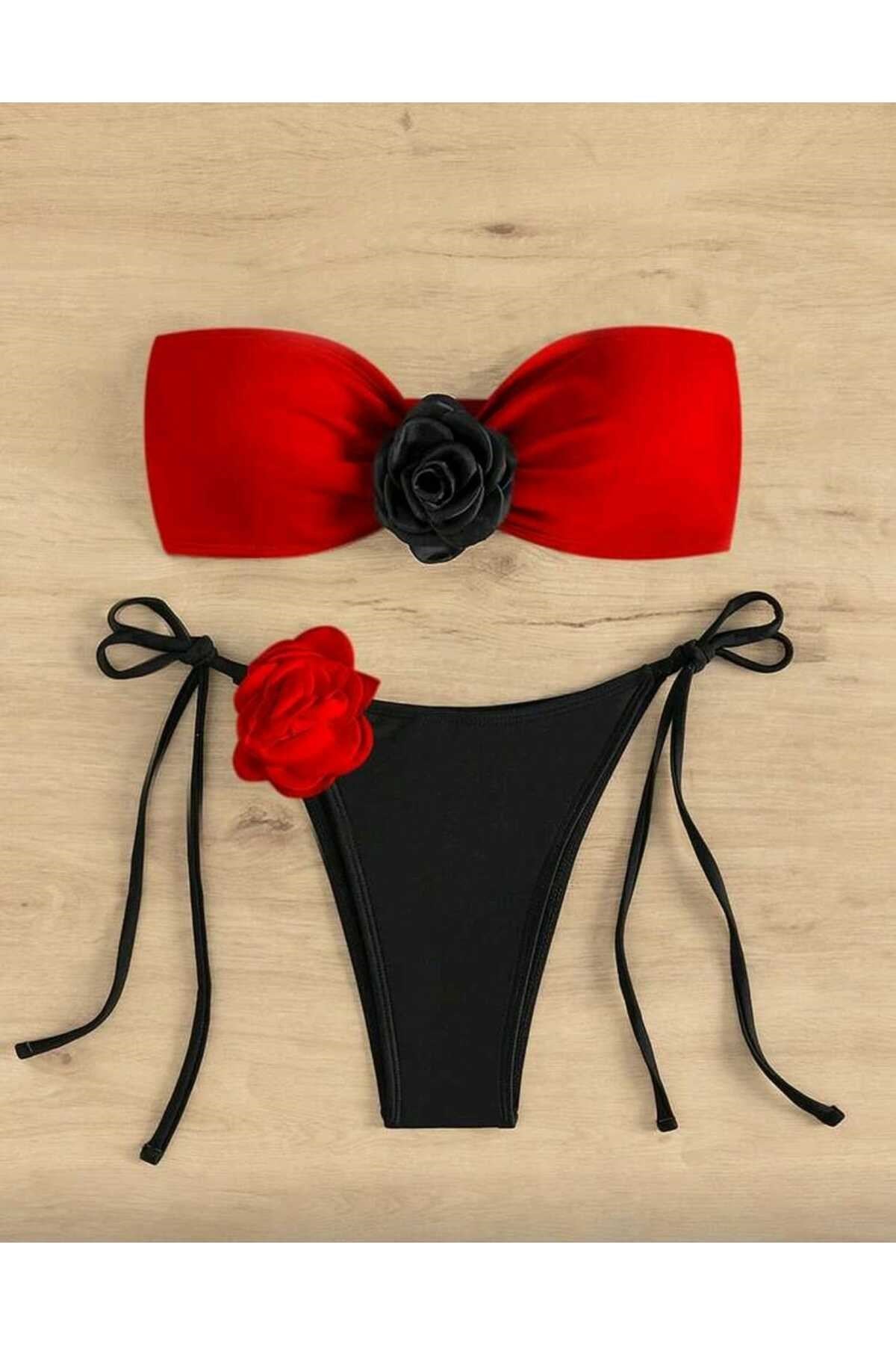 Gül detaylı bikini takım