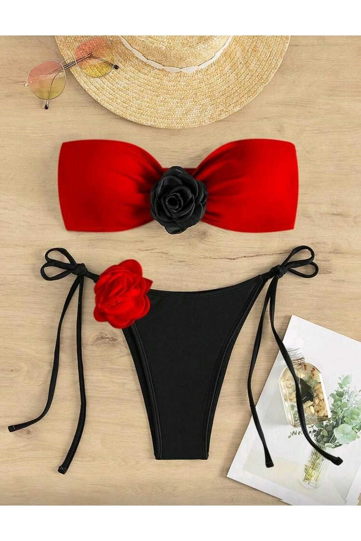 Gül detaylı bikini takım