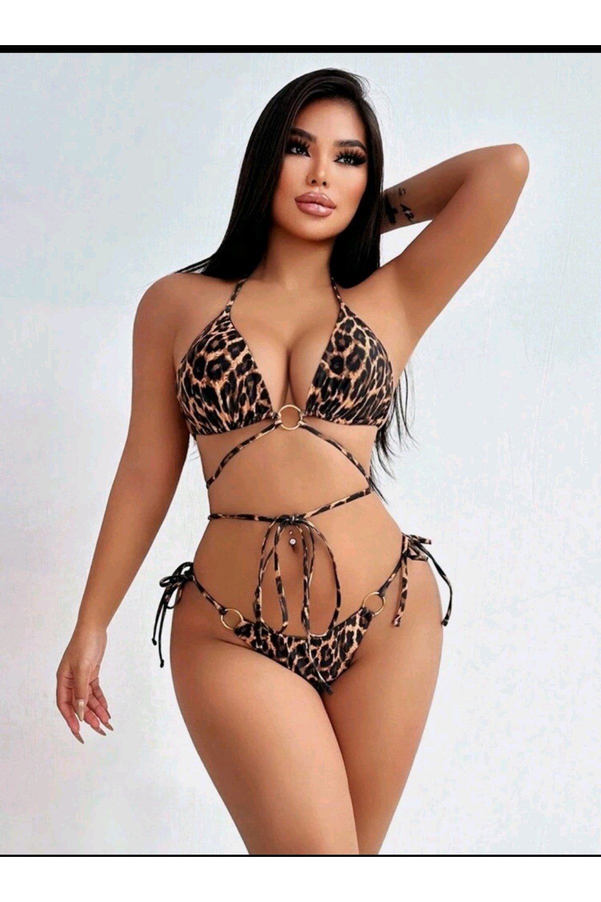 Halkalı leopar desenli bikini takım