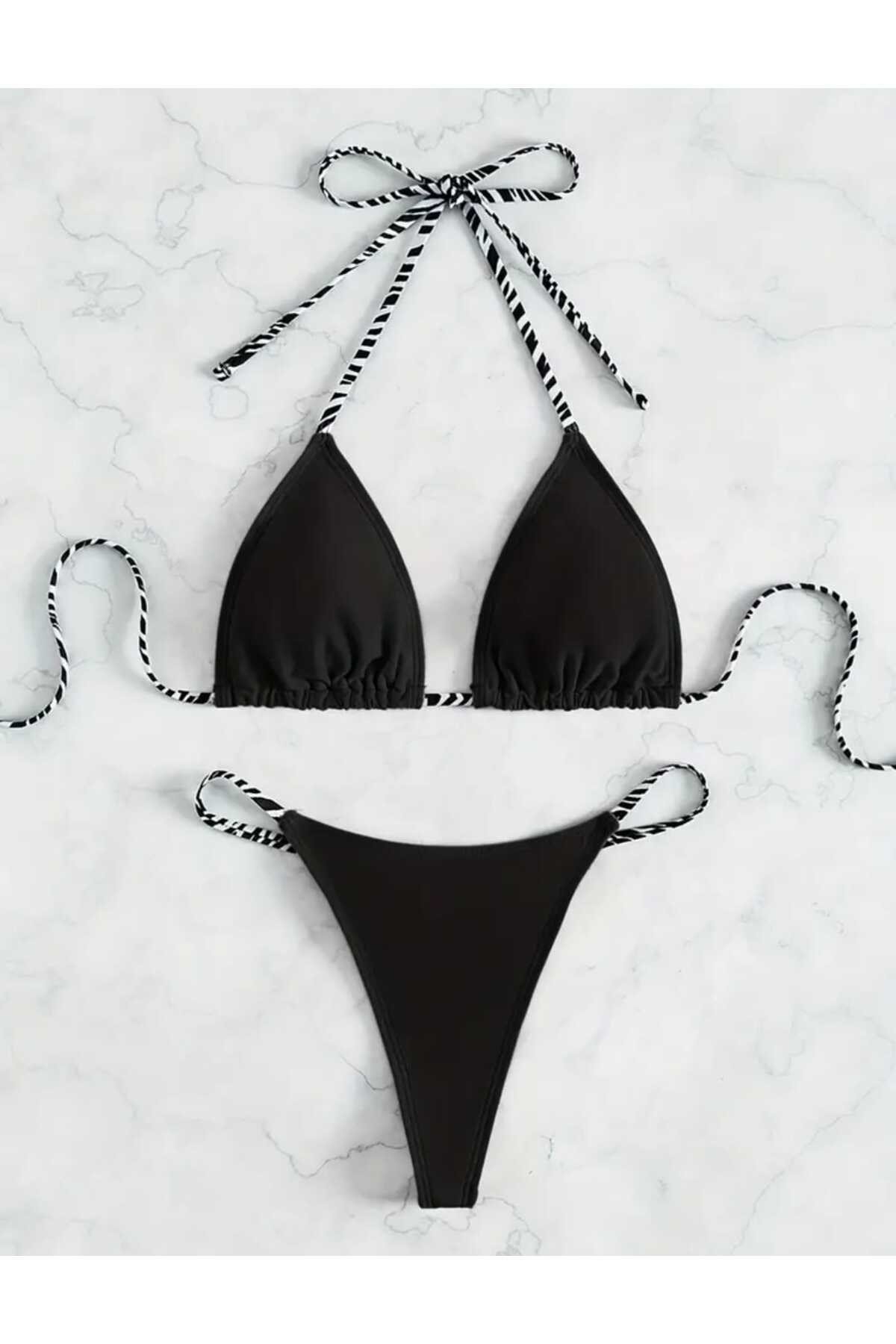 İp rengi zebra siyah renk bikini