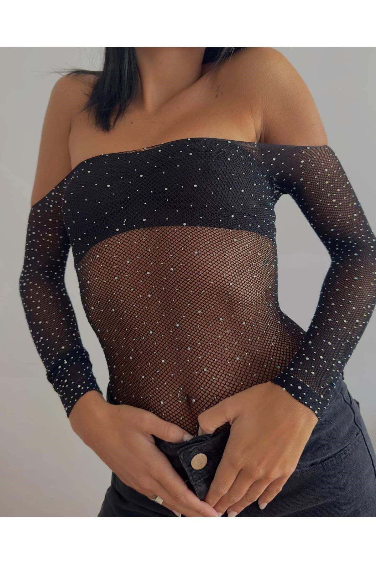 Kristal Renkli Dünya taşlı bodysuit