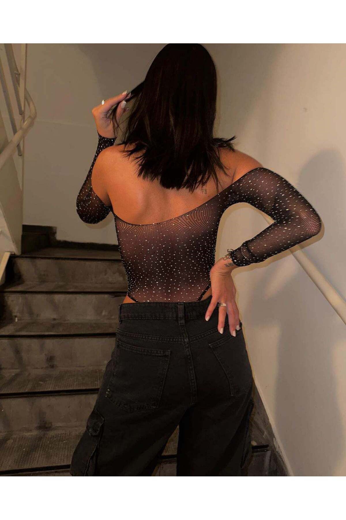 Kristal Renkli Dünya taşlı bodysuit