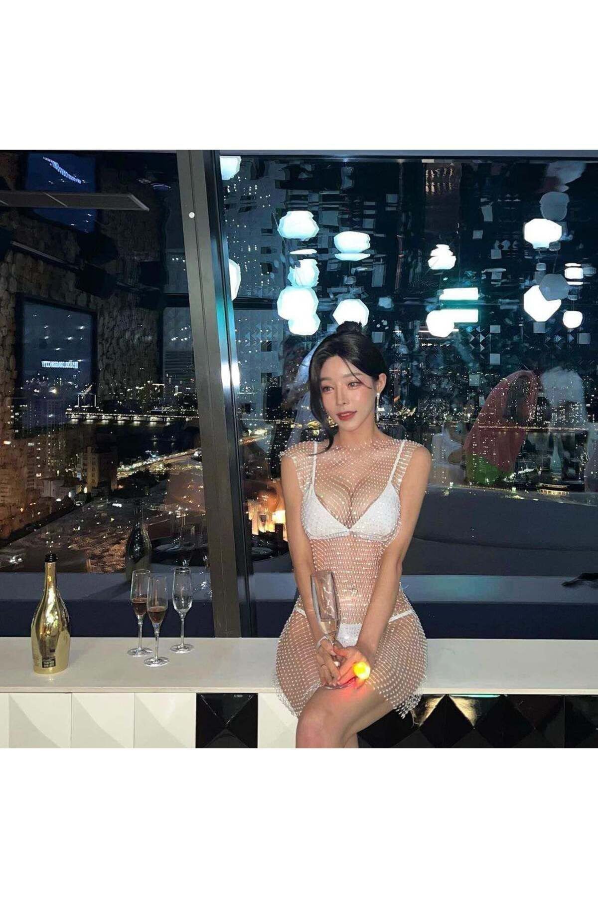 Kristal taşlı pareo elbise
