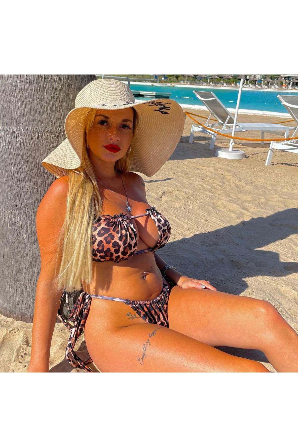 Leopar büzgülü bikini