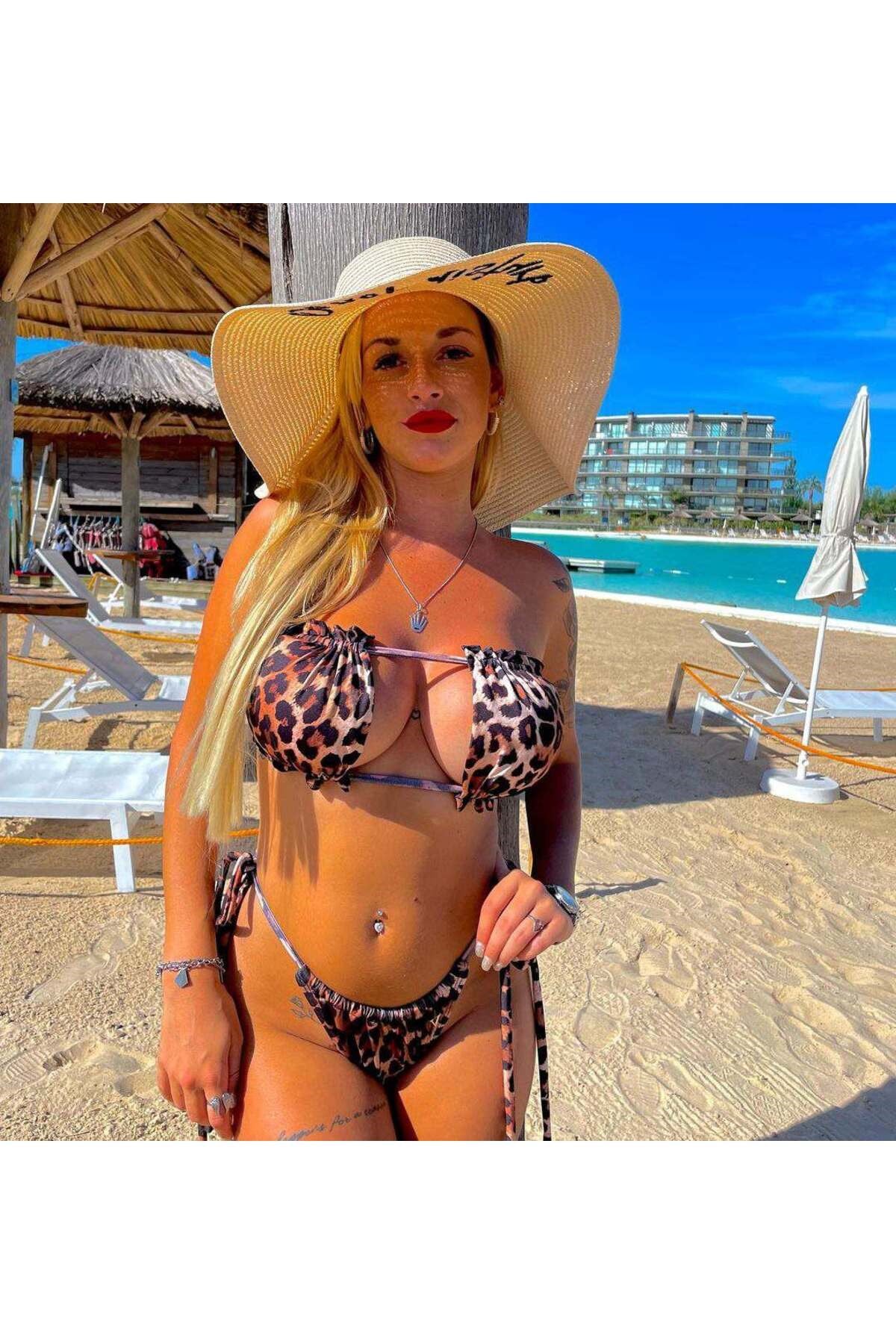 Leopar büzgülü bikini
