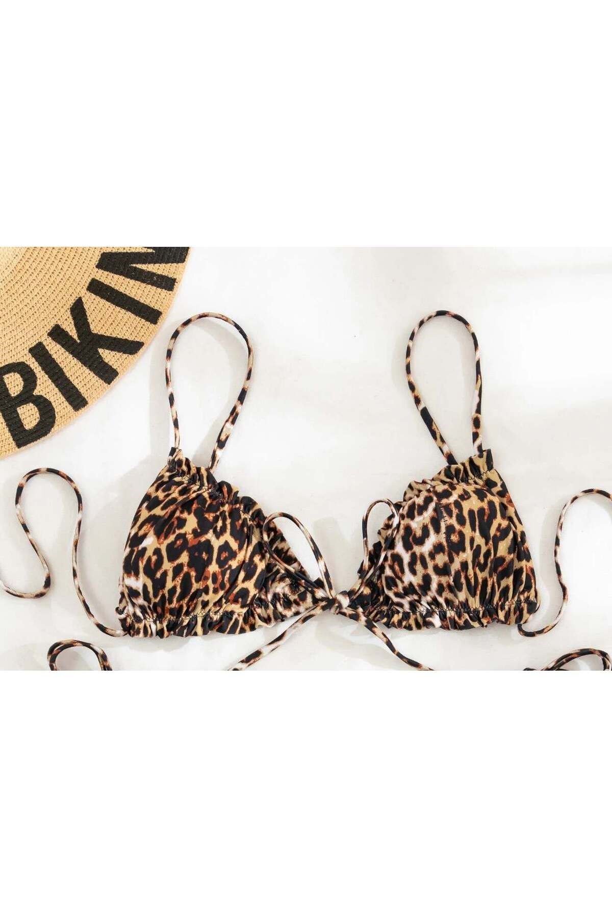 Leopar desenli bikini üstü