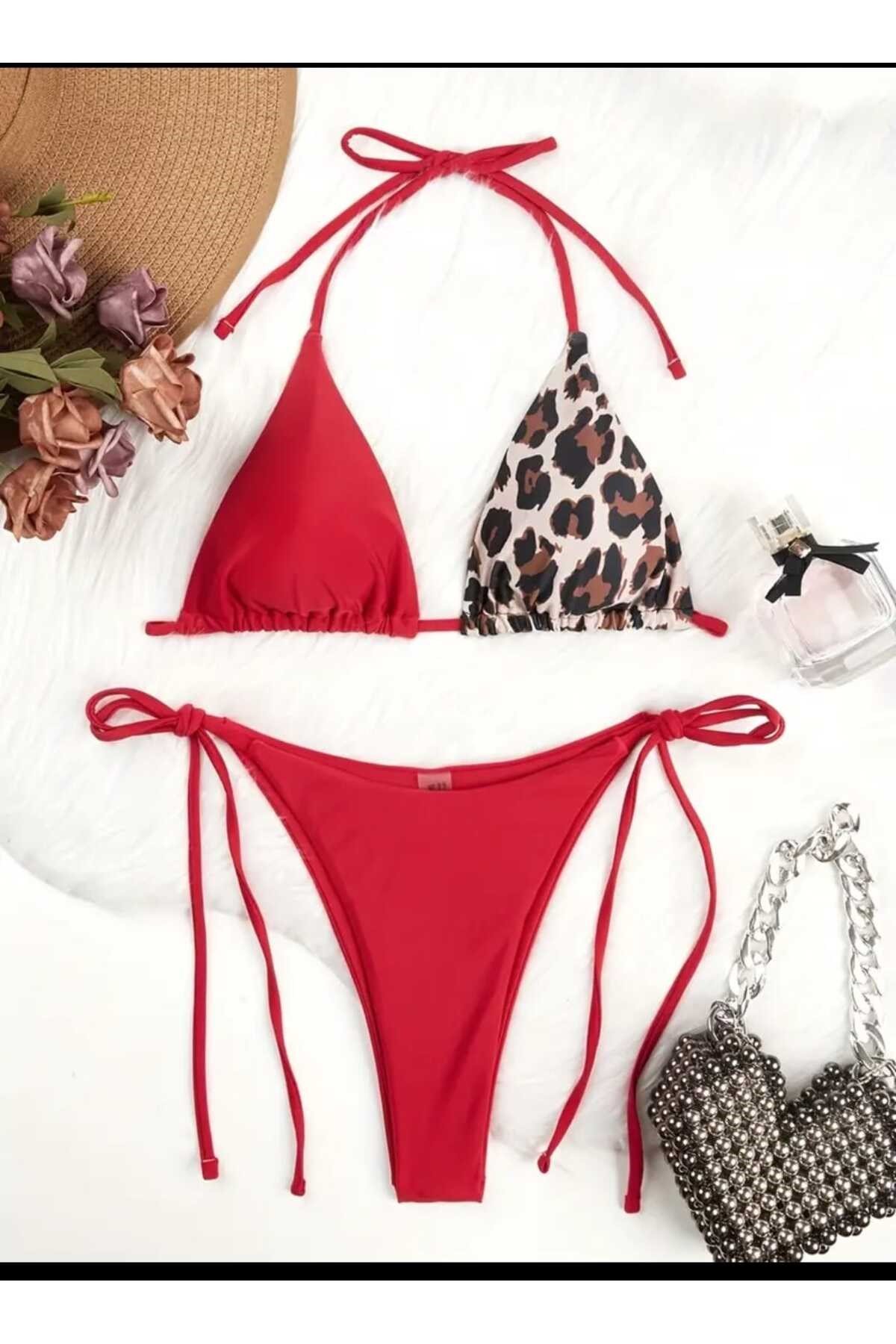 Leopardia şık bikini pareo set