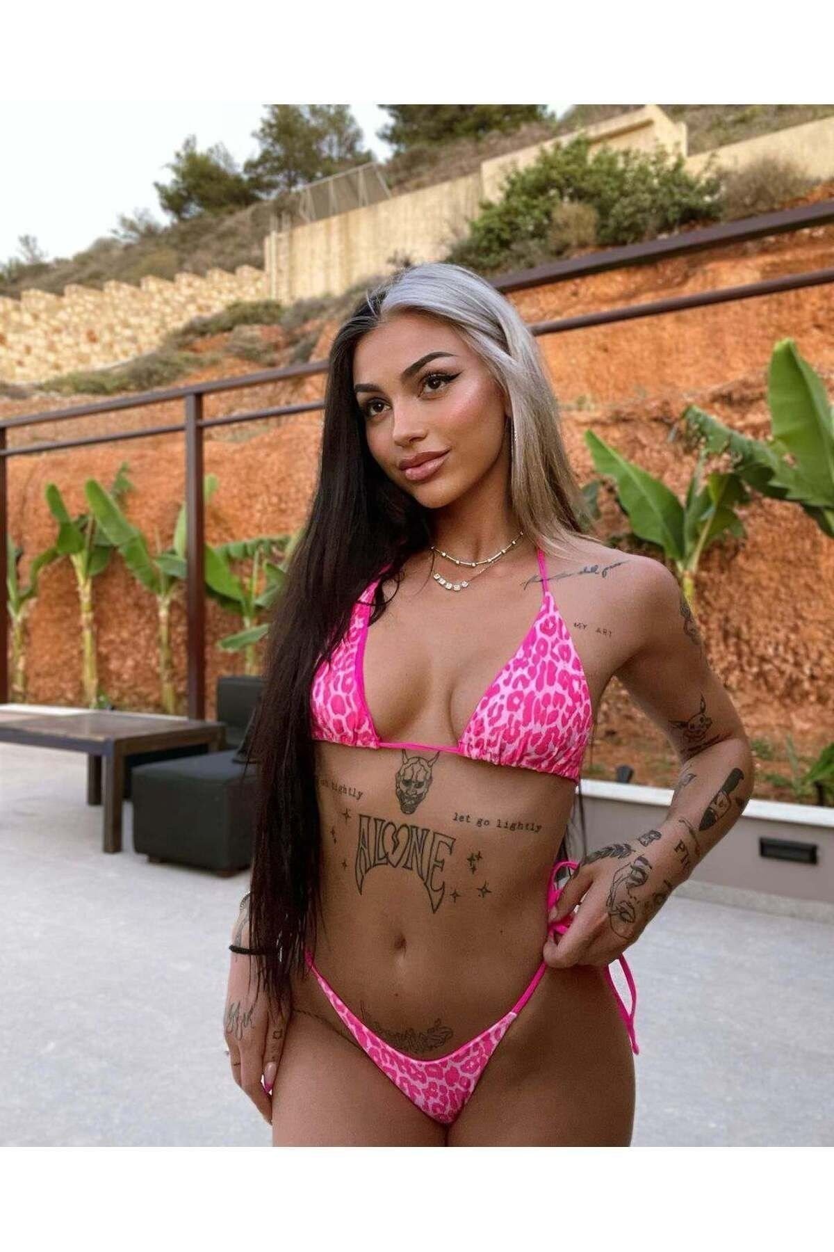 Neopembe zebra bikini takım