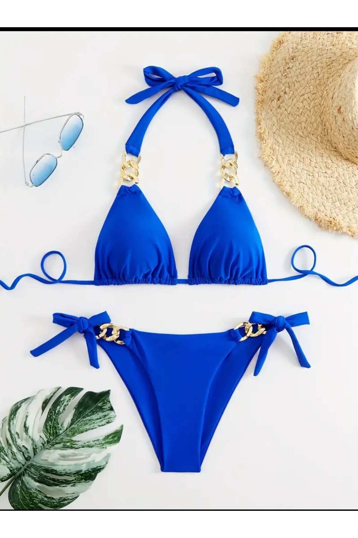 Saks mavisi Halka detaylı bikini takım