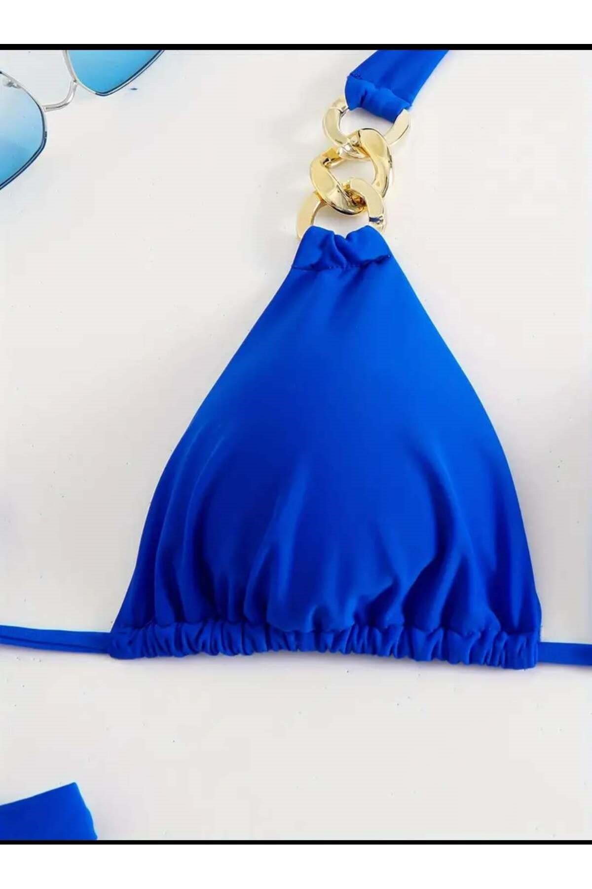 Saks mavisi Halka detaylı bikini takım