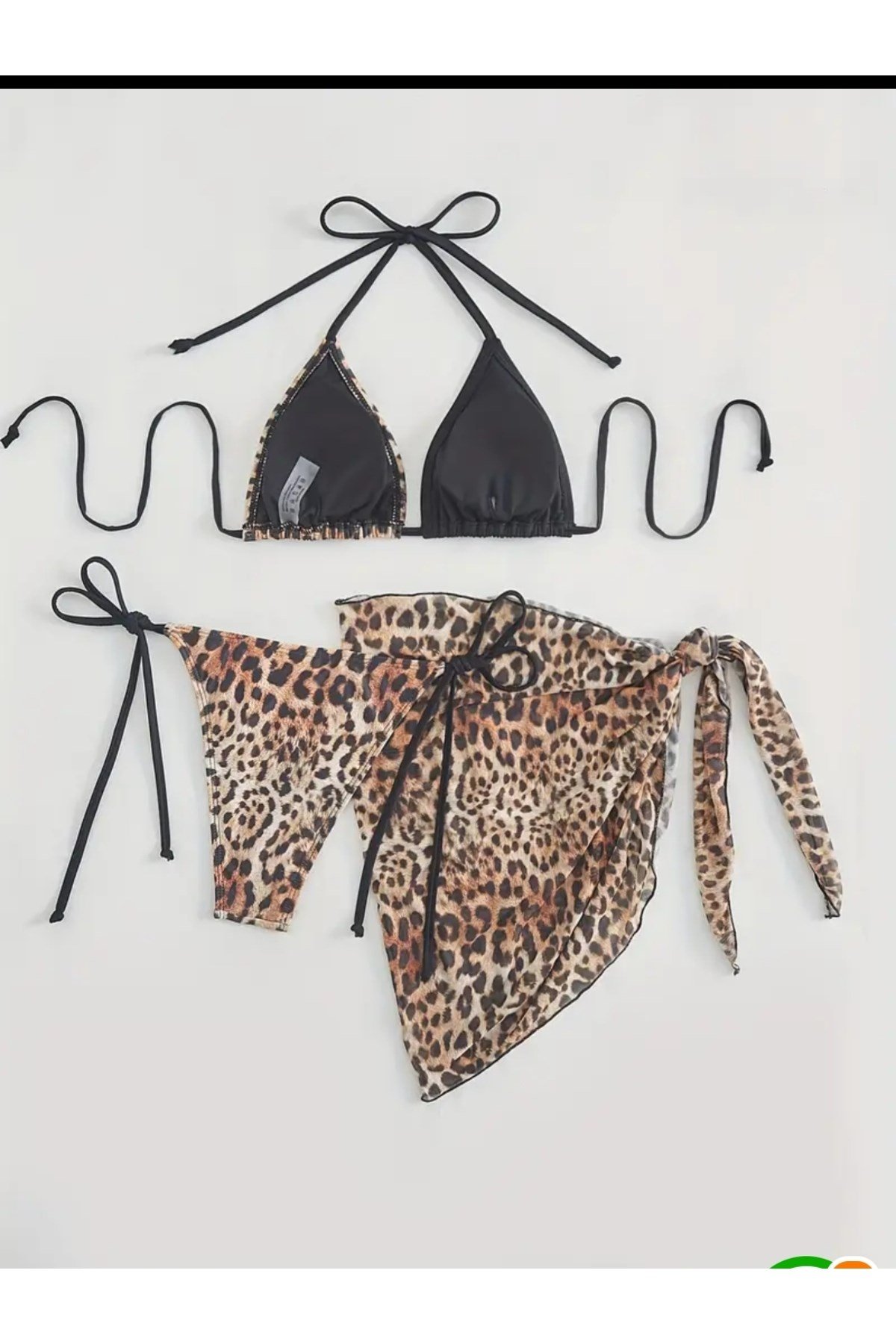 Seniz leopar desenli bikini pareo set