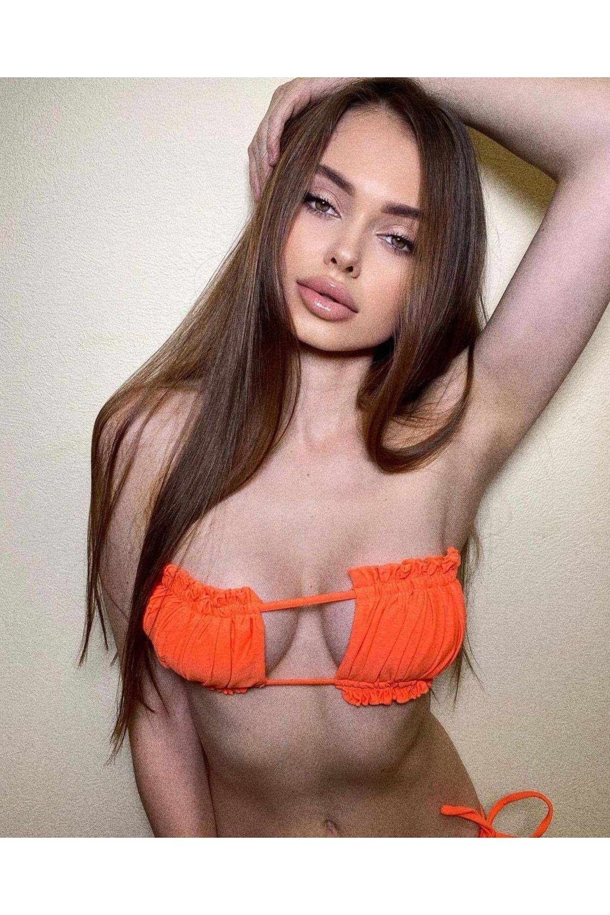 Turunç Büzgülü Bikini Takım