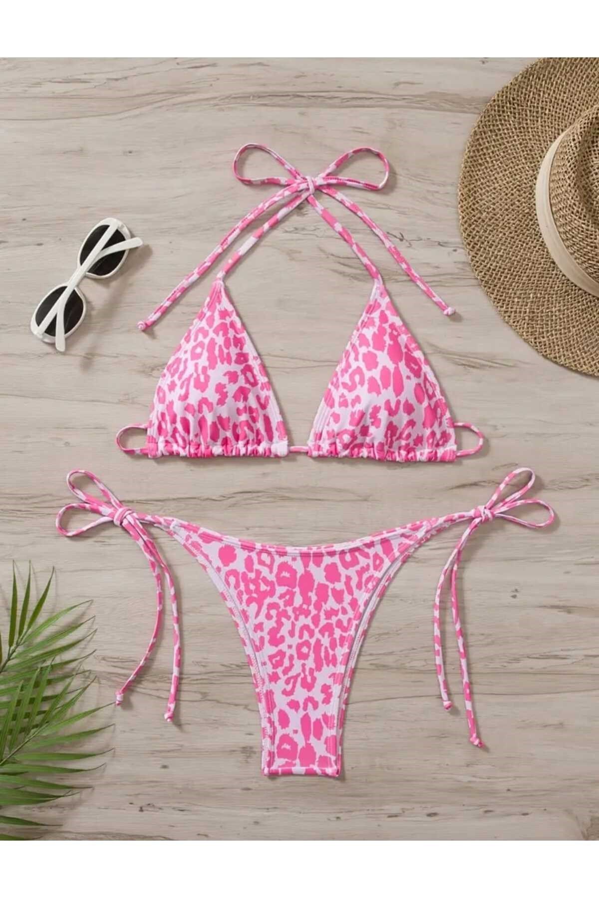 Zebra pembe bikini takım