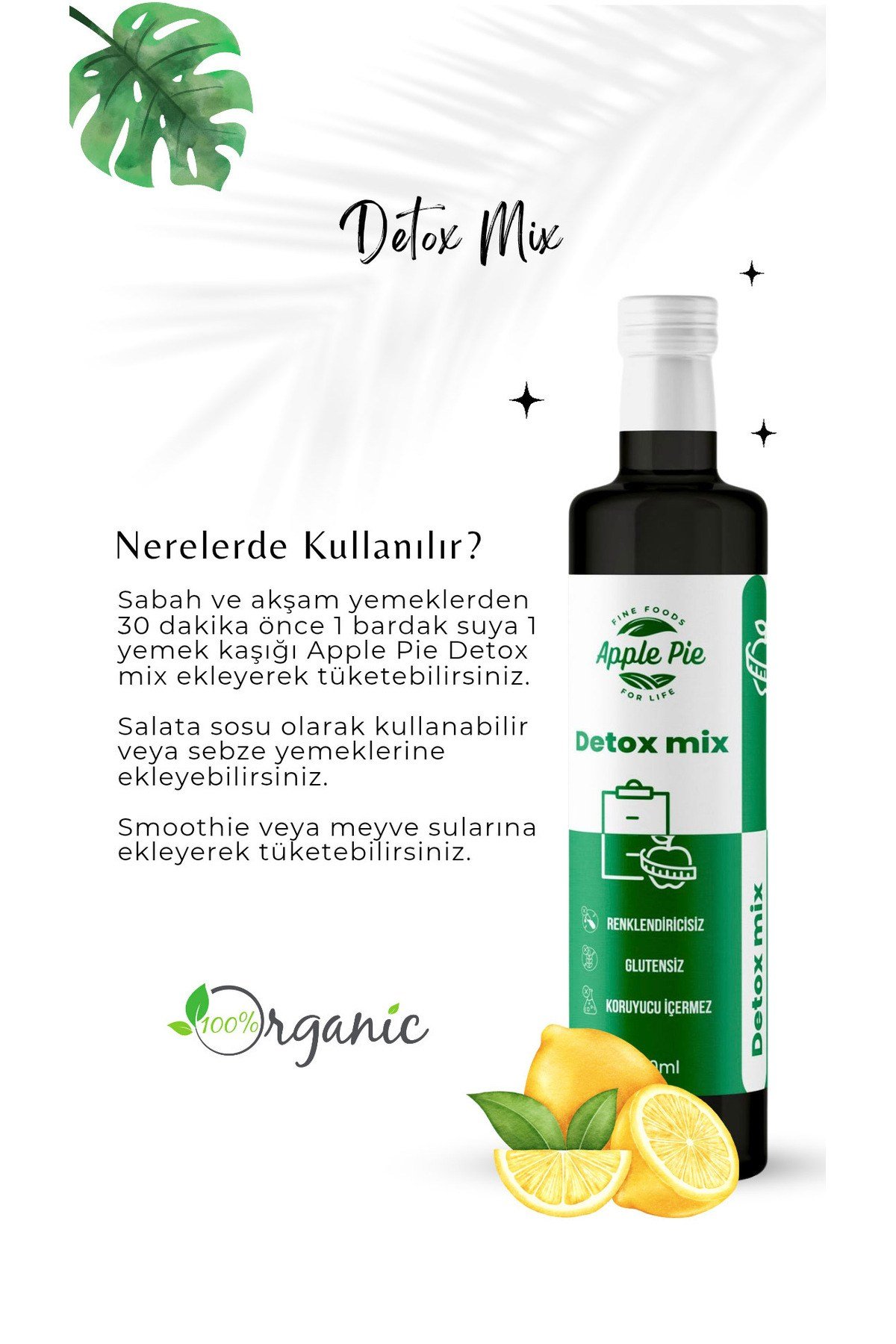 Applepie Detoks Mix 250ml Özel Formül, Deve Dikeni Ekstresi, Enginar Ekstresi, Bromelain