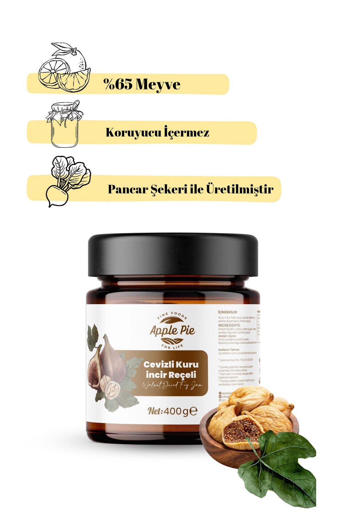 Cevizli Kuru İncir Reçeli 400 Gr %65 Meyve ( Pancar Şekeri )