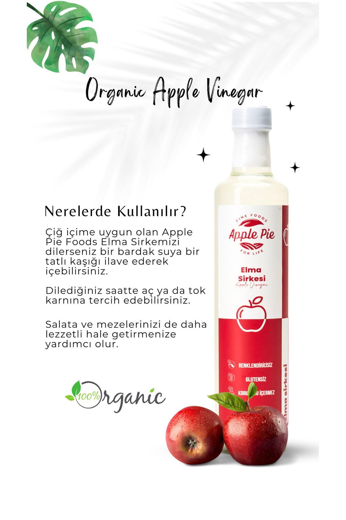 Elma Sirkesi Net 500 ml Doğal Fermantasyon Apple Cider Vinegar