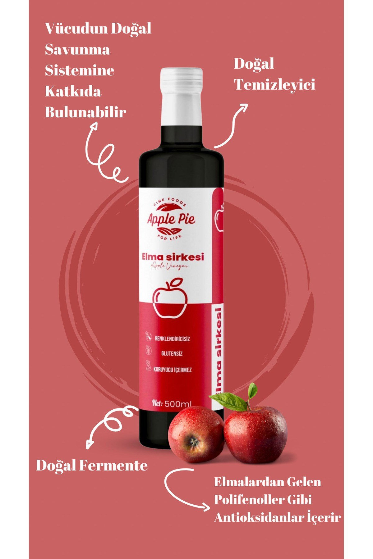 Elma Sirkesi Net 500 ml Doğal Fermantasyon Apple Cider Vinegar