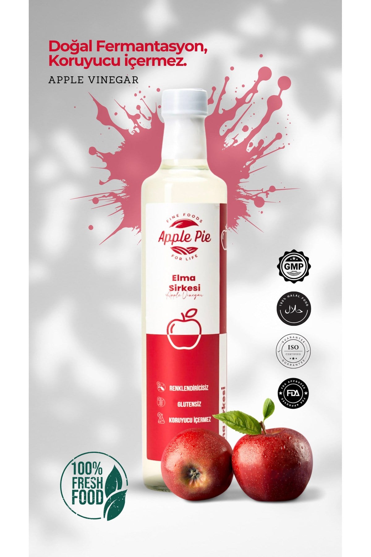 Elma Sirkesi Net 500 ml Doğal Fermantasyon Apple Cider Vinegar