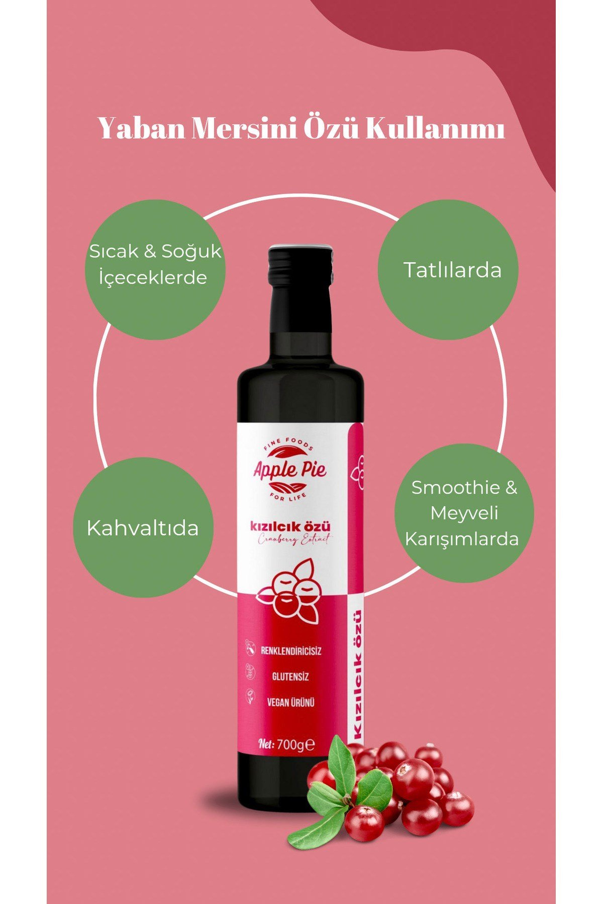 Kızılcık Özü Doğal Koruyucusuz 700 gr ( Analizli ) , Soğuk Sıkım , Cranberry Extract