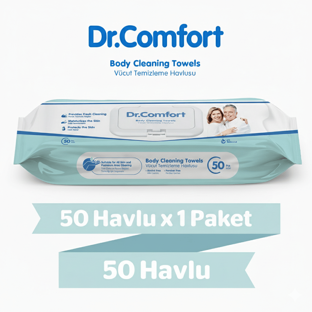 DR.COMFORT VÜCUT TEMİZLEME MENDİLİ 50'Lİ PAKET HASTA SİLME VE BAKIM HAVLUSU