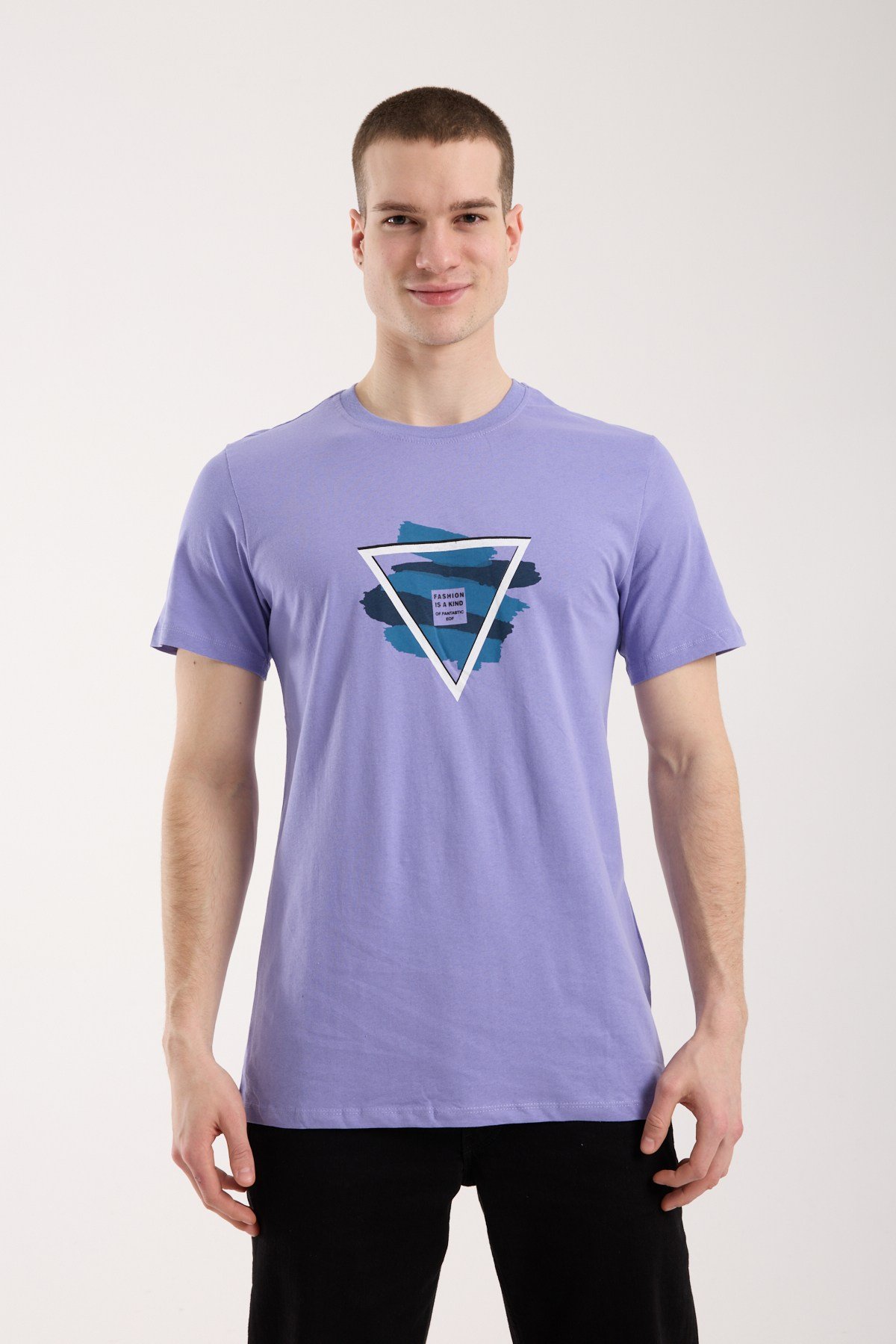 Erkek Geometrik Baskı Detaylı Günlük T-Shirt