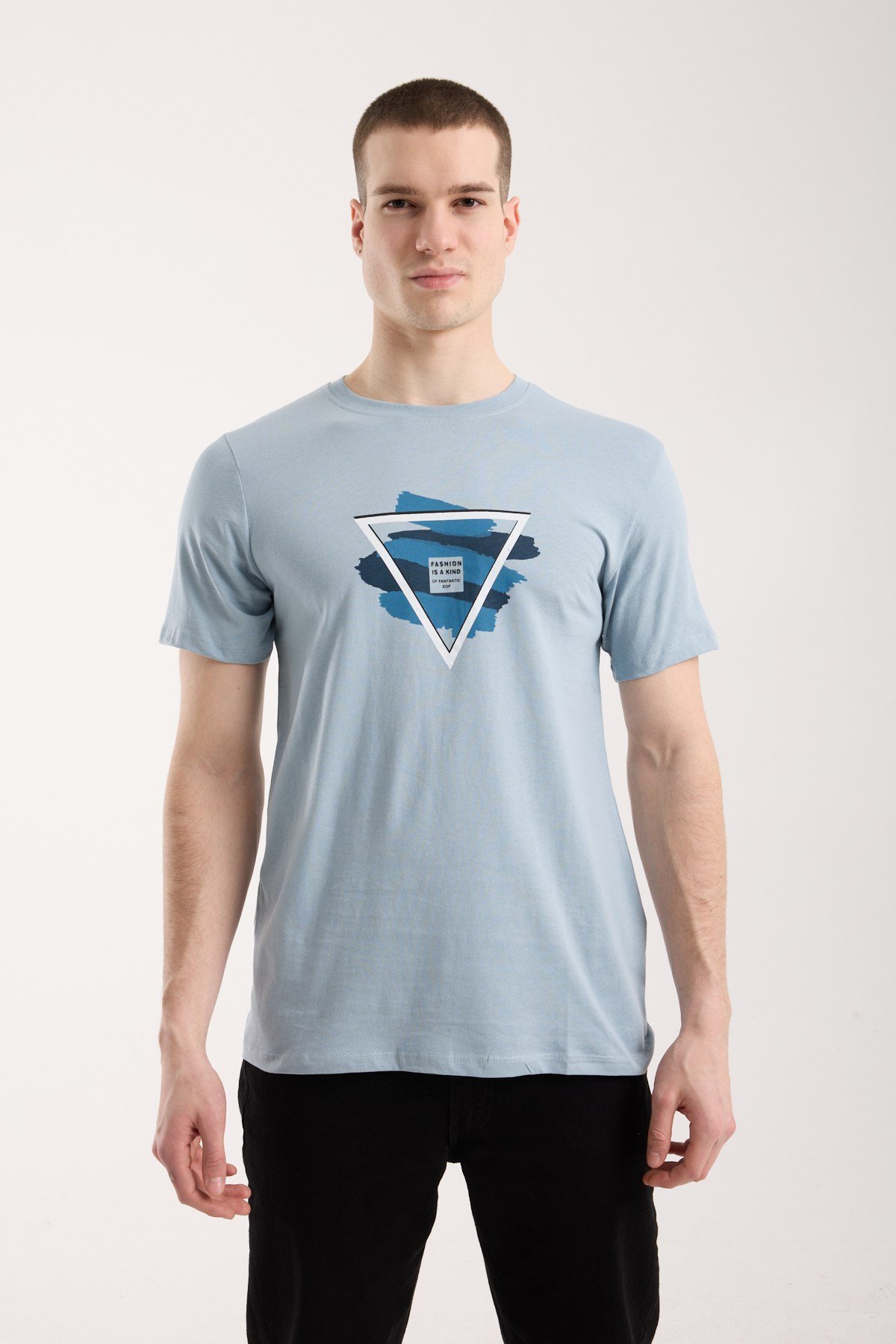 Erkek Geometrik Baskı Detaylı Günlük T-Shirt