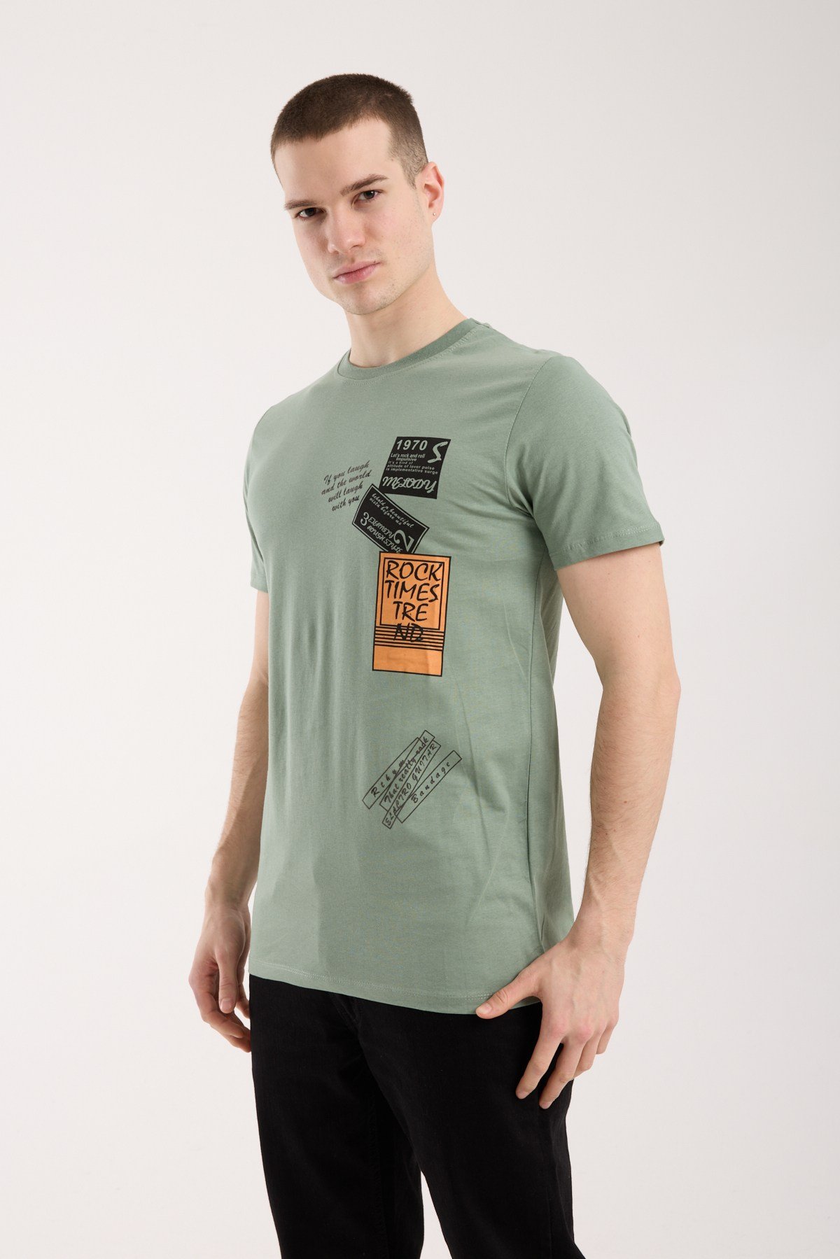 Erkek Grafik Baskılı T-Shirt Sportif Kesim Günlük Kullanım