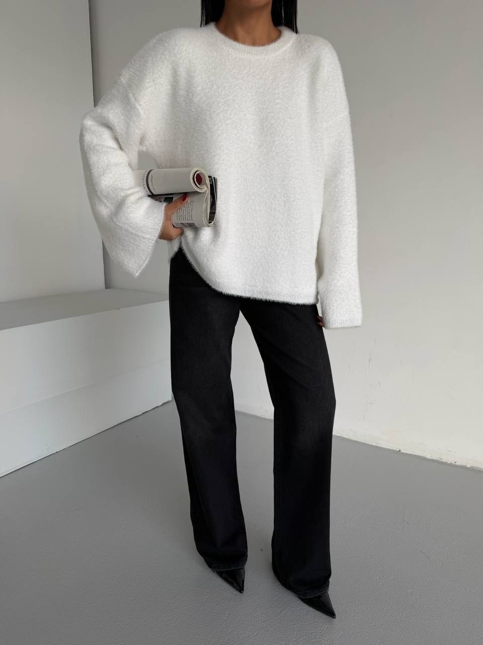 Yumuşak Dokulu Oversize Triko Kazak – Ekru