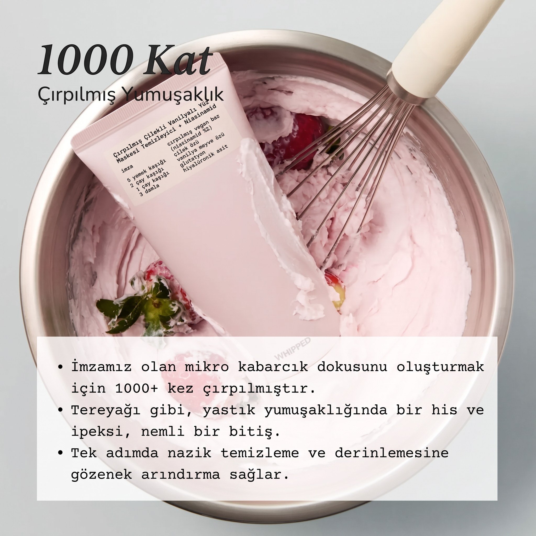 WHIPPED Strawberry Vanilla Face Mask Cleanser+Niacinamide 130g (Gözenek Sıkılaştırıcı ve Aydınlatıcı 2'si 1 Arada Yüz Yıkama Maskesi)