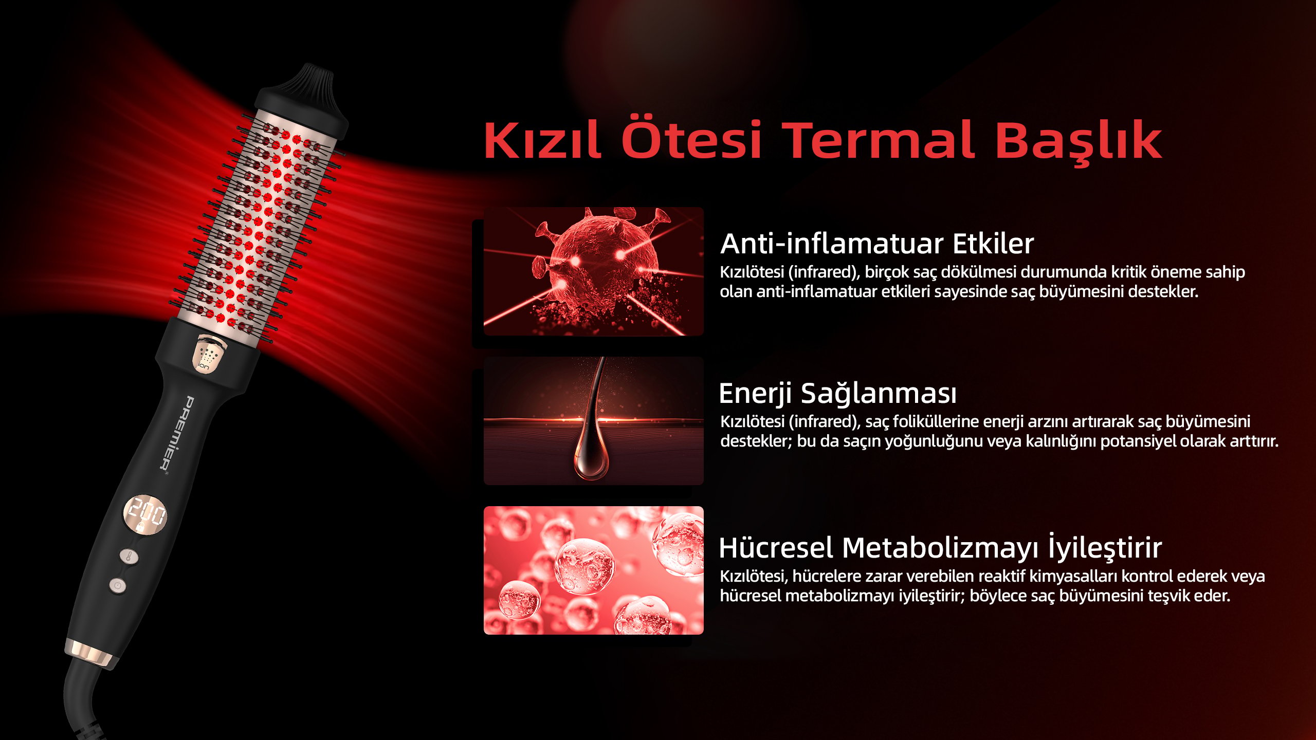 PHC 2411 NOVA Kızılötesi İyonik Termal Saç Fırçası | Siyah