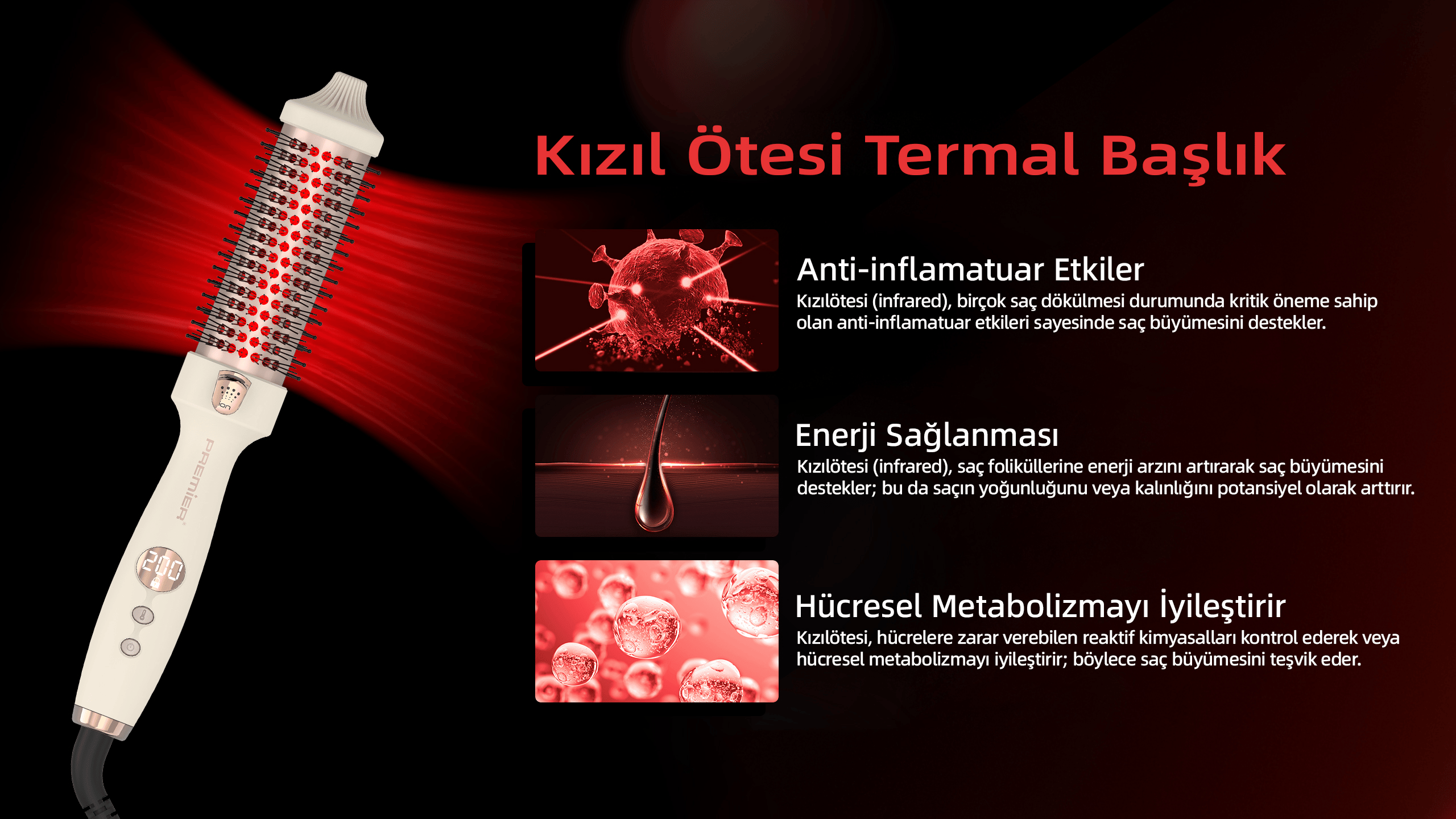 PHC 2411 NOVA Kızılötesi İyonik Termal Saç Fırçası | Krem