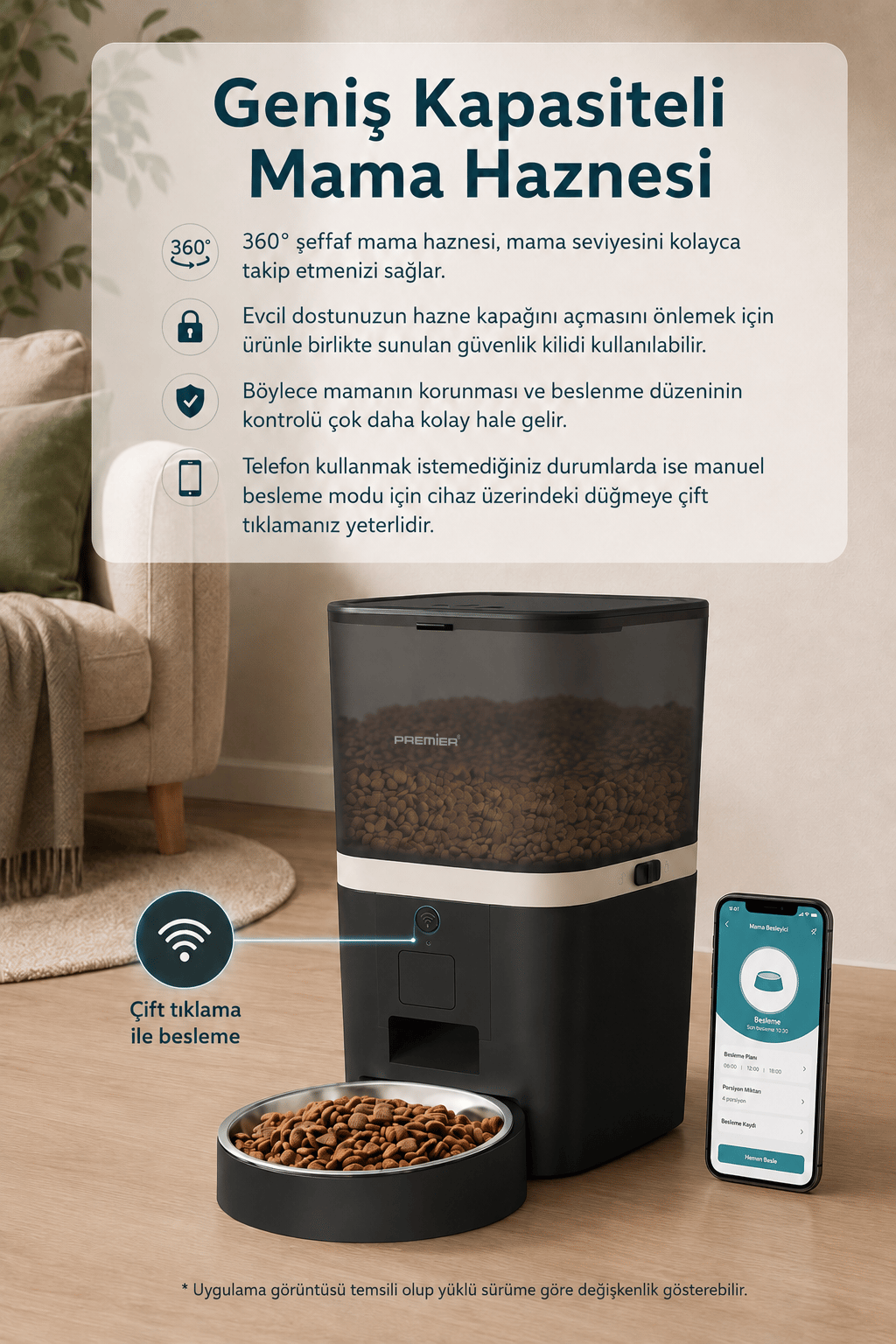 PPF 1003 - Akıllı Otomatik Mama Kabı 6 Lt Mobil Uygulama ile Yemek Programı ve Manuel Besleme Petmate Smart