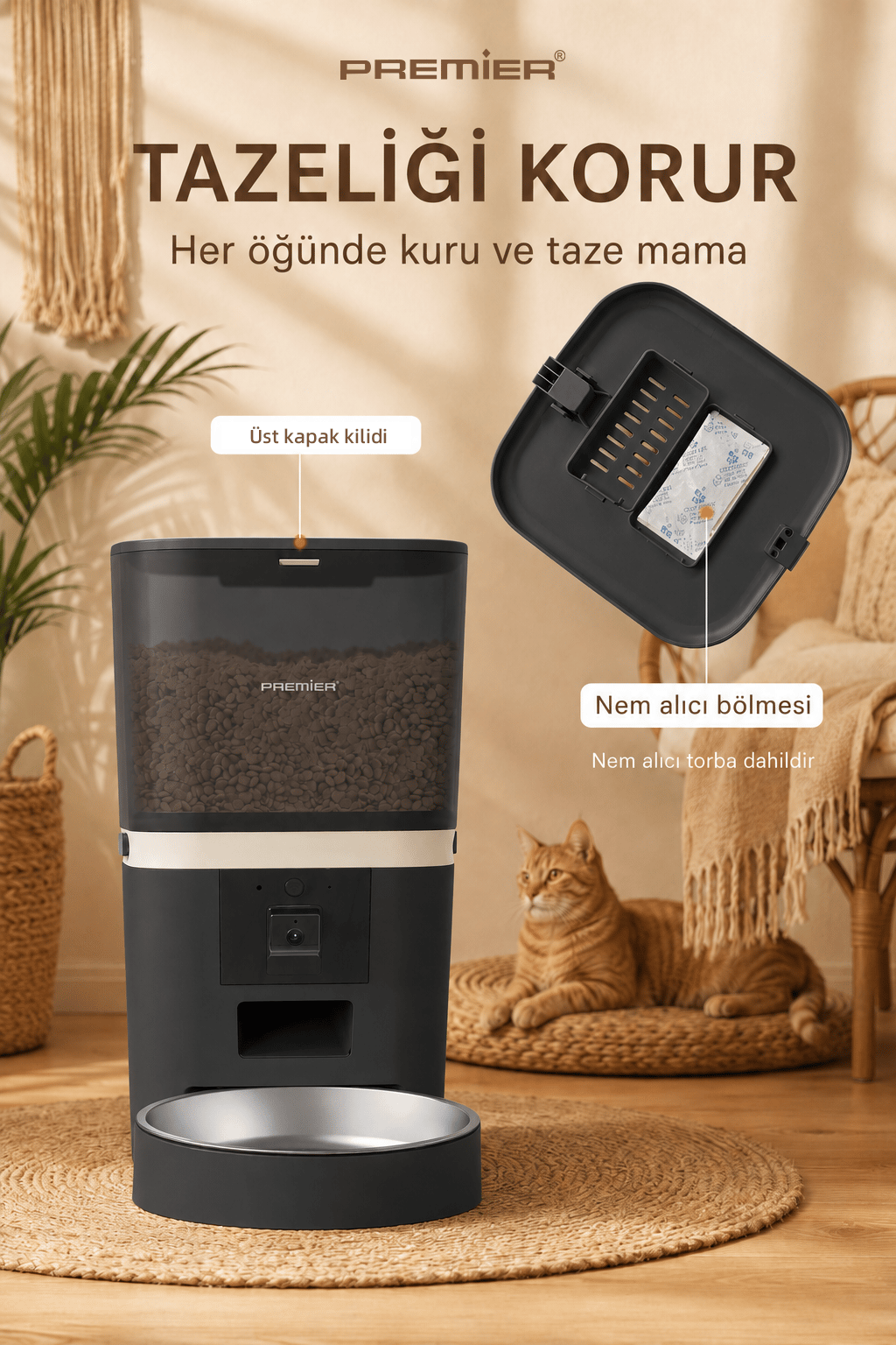 PPF 1009 - Wi-Fi Özellikli Kameralı Akıllı Otomatik Mama Kabı 6 Lt Mobil Uygulama ile Yemek Programı ve Manuel Besleme - Petmate Smart Pro - Siyah - Yenilenen Tasarım
