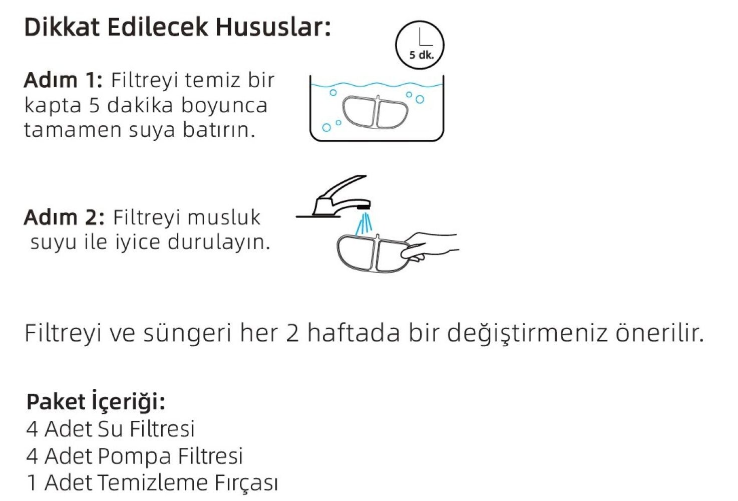 PRF 215 - Akıllı Su Çeşmesi Filtresi 4 Adet, Fırça Ve Sünger Seti (PWF2150 ve PWF3150 UYUMLU)