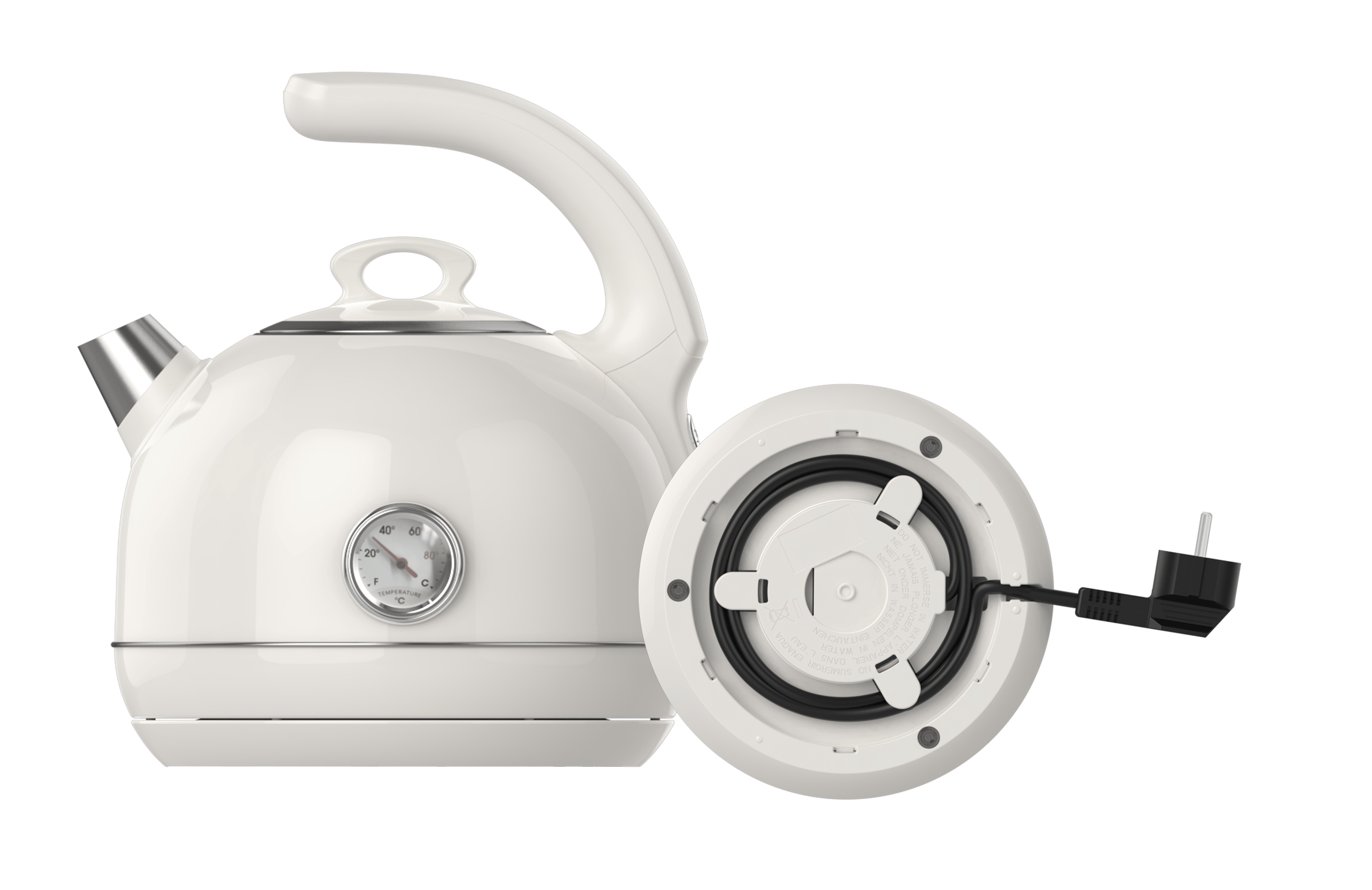 PRK 1215C Retro Tasarımlı Analog Göstergeli Paslanmaz Çelik Hazneli Su Isıtıcısı Cool Touch Kettle | Krem