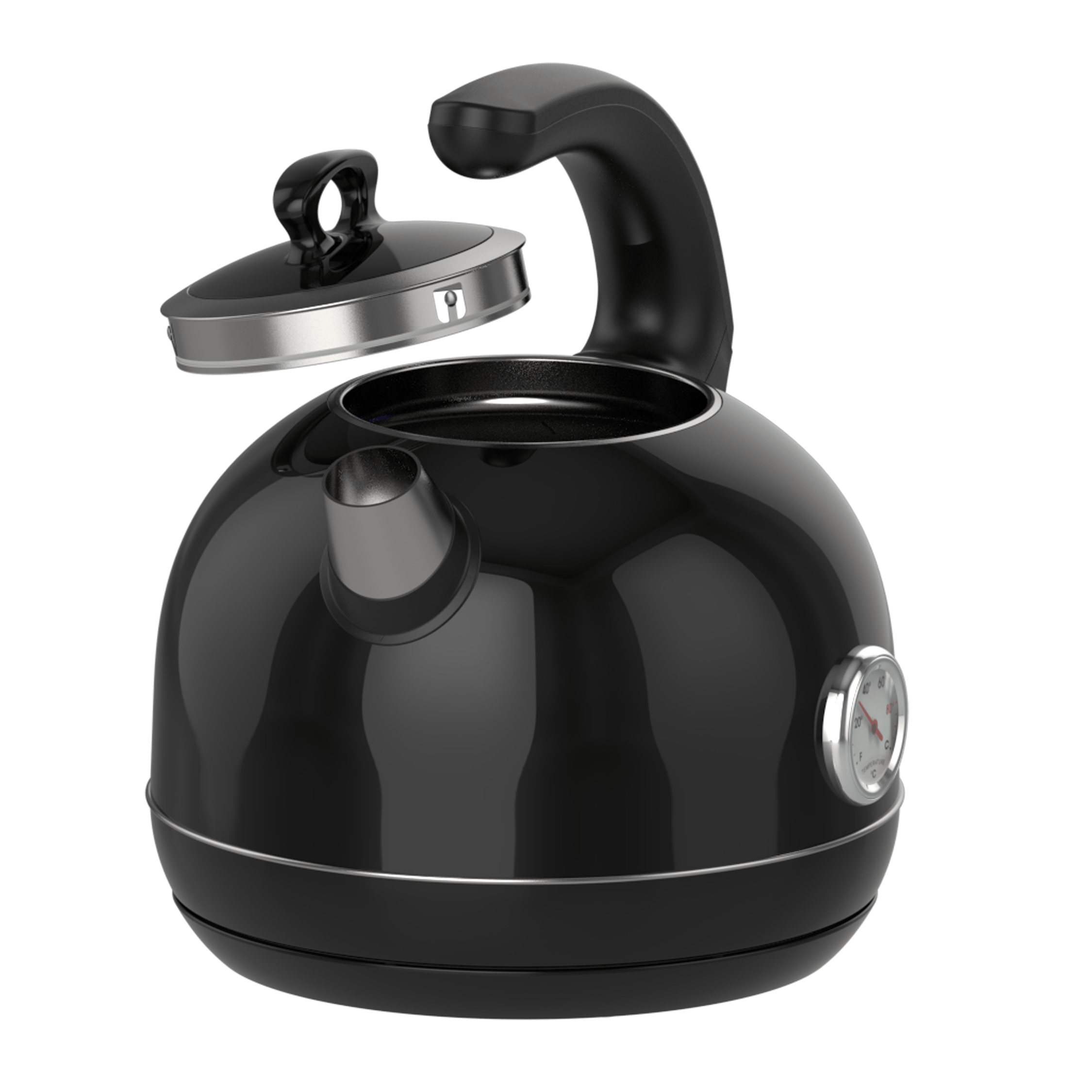 PRK 1215C Retro Tasarımlı Analog Göstergeli Paslanmaz Çelik Hazneli Su Isıtıcısı Cool Touch Kettle | Siyah