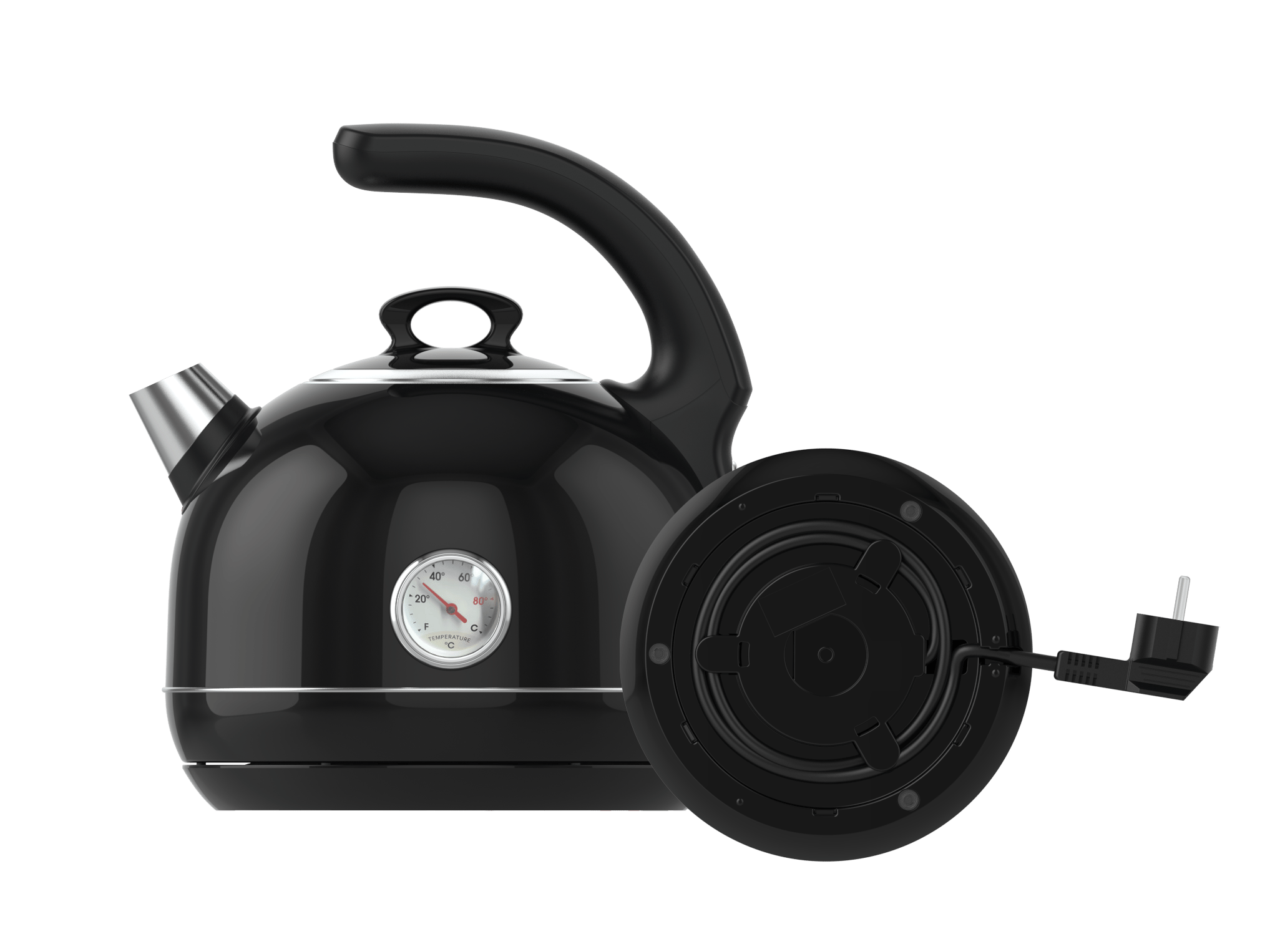 PRK 1215C Retro Tasarımlı Analog Göstergeli Paslanmaz Çelik Hazneli Su Isıtıcısı Cool Touch Kettle | Siyah