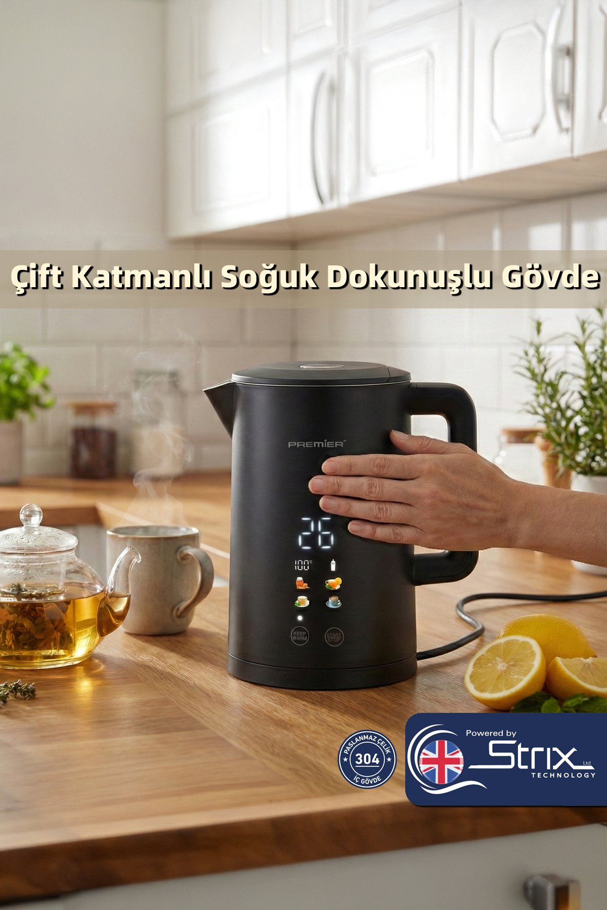 Prk 2215EA Akıllı Su Isıtıcısı - Dijital Ekranlı, Isı Ayarlı, Çift Katmanlı Cool Touch Kettle