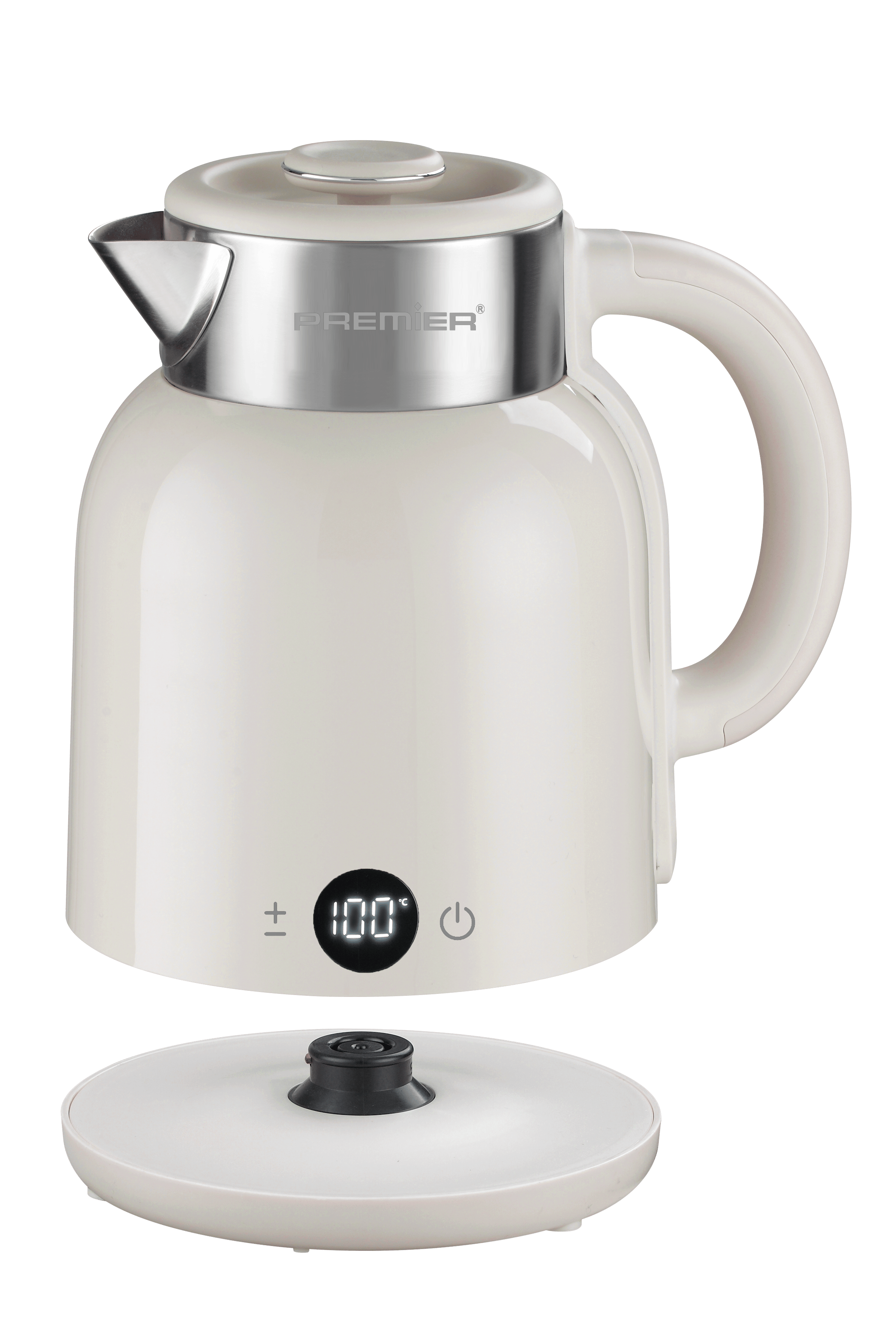 PRK 2516E Paslanmaz Çelik Hazneli Dijital Göstergeli Su Isıtıcısı Cool Touch Kettle - Krem