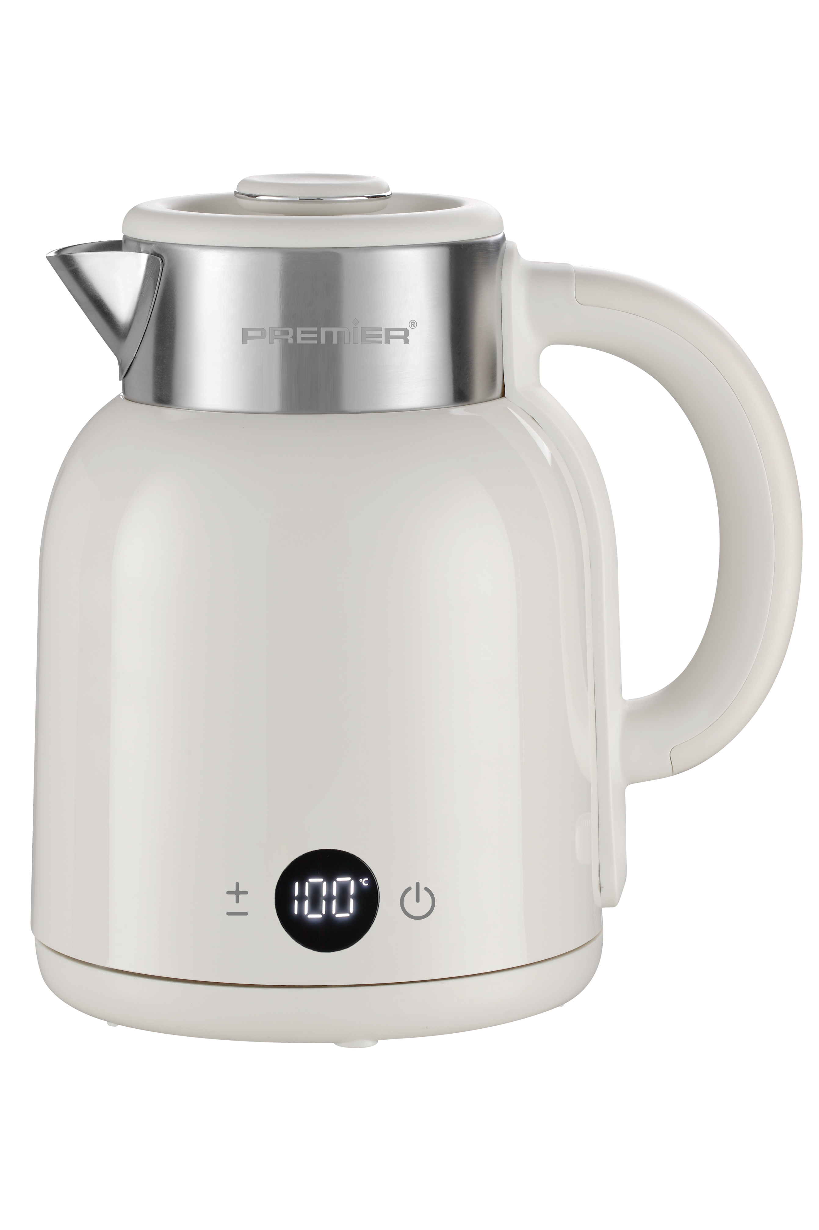 PRK 2516E Paslanmaz Çelik Hazneli Dijital Göstergeli Su Isıtıcısı Cool Touch Kettle - Krem
