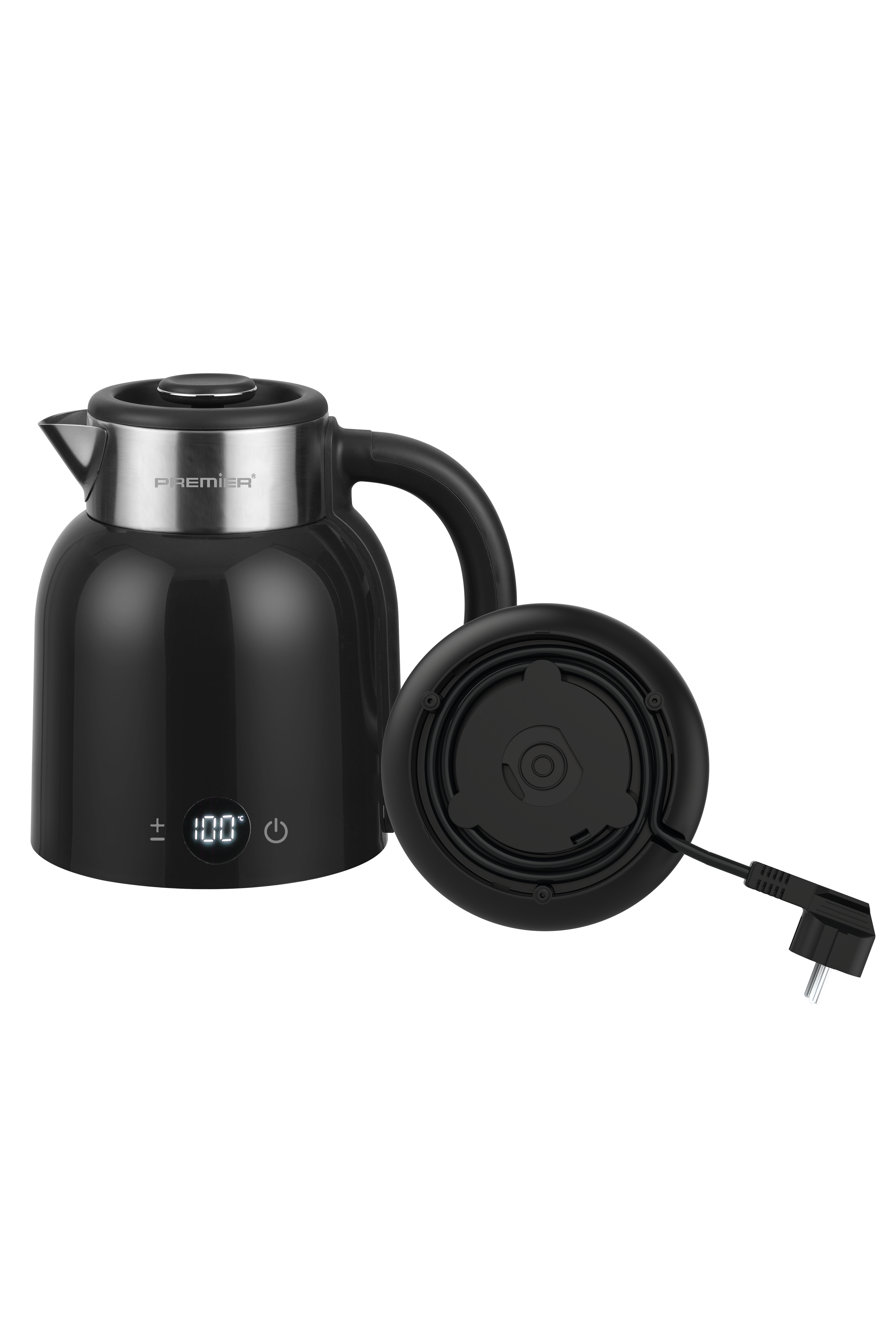 PRK 2516E Paslanmaz Çelik Hazneli Dijital Göstergeli Su Isıtıcısı Cool Touch Kettle - Siyah
