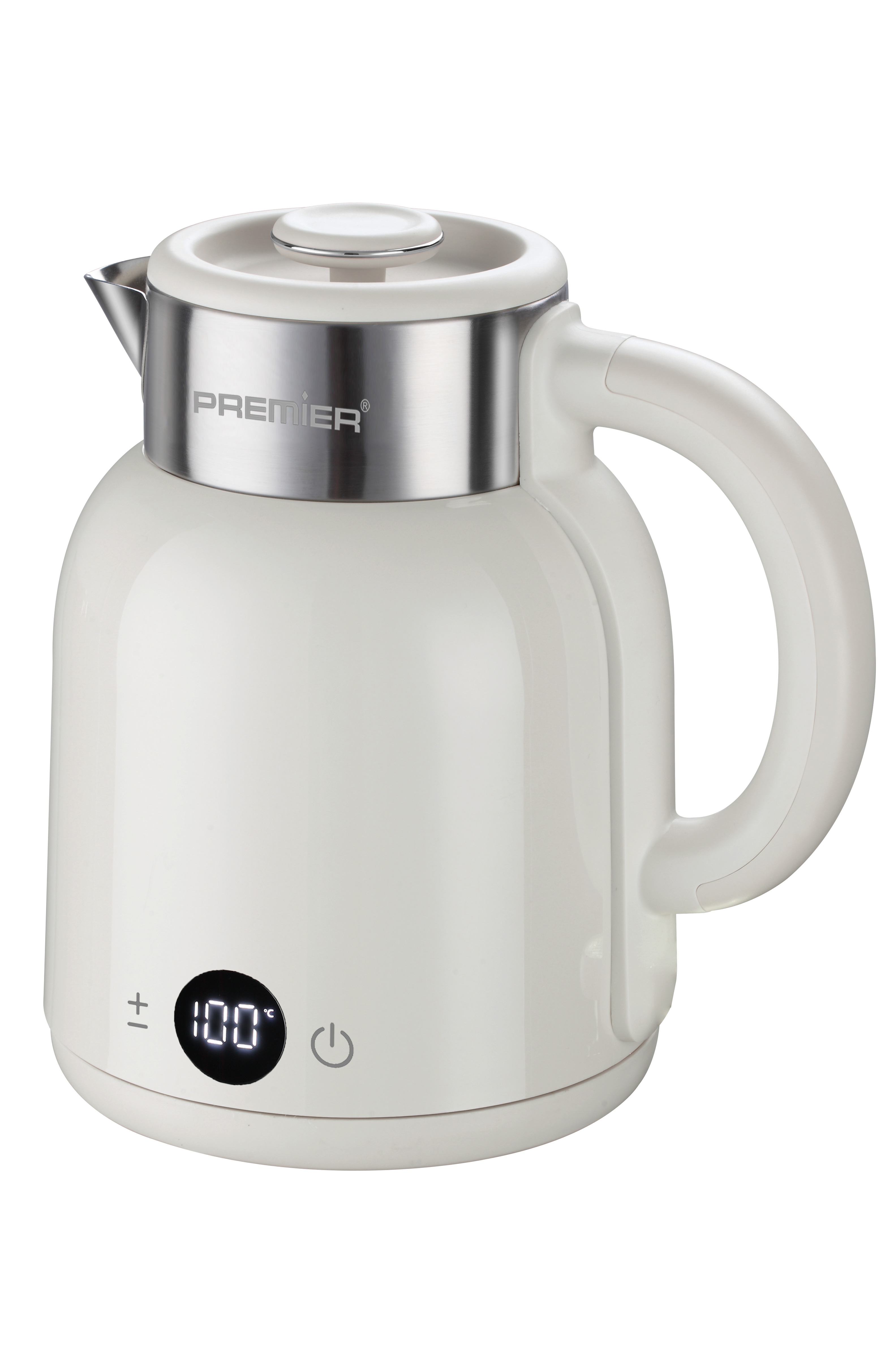 PRK 2516E Paslanmaz Çelik Hazneli Dijital Göstergeli Su Isıtıcısı Cool Touch Kettle - Krem