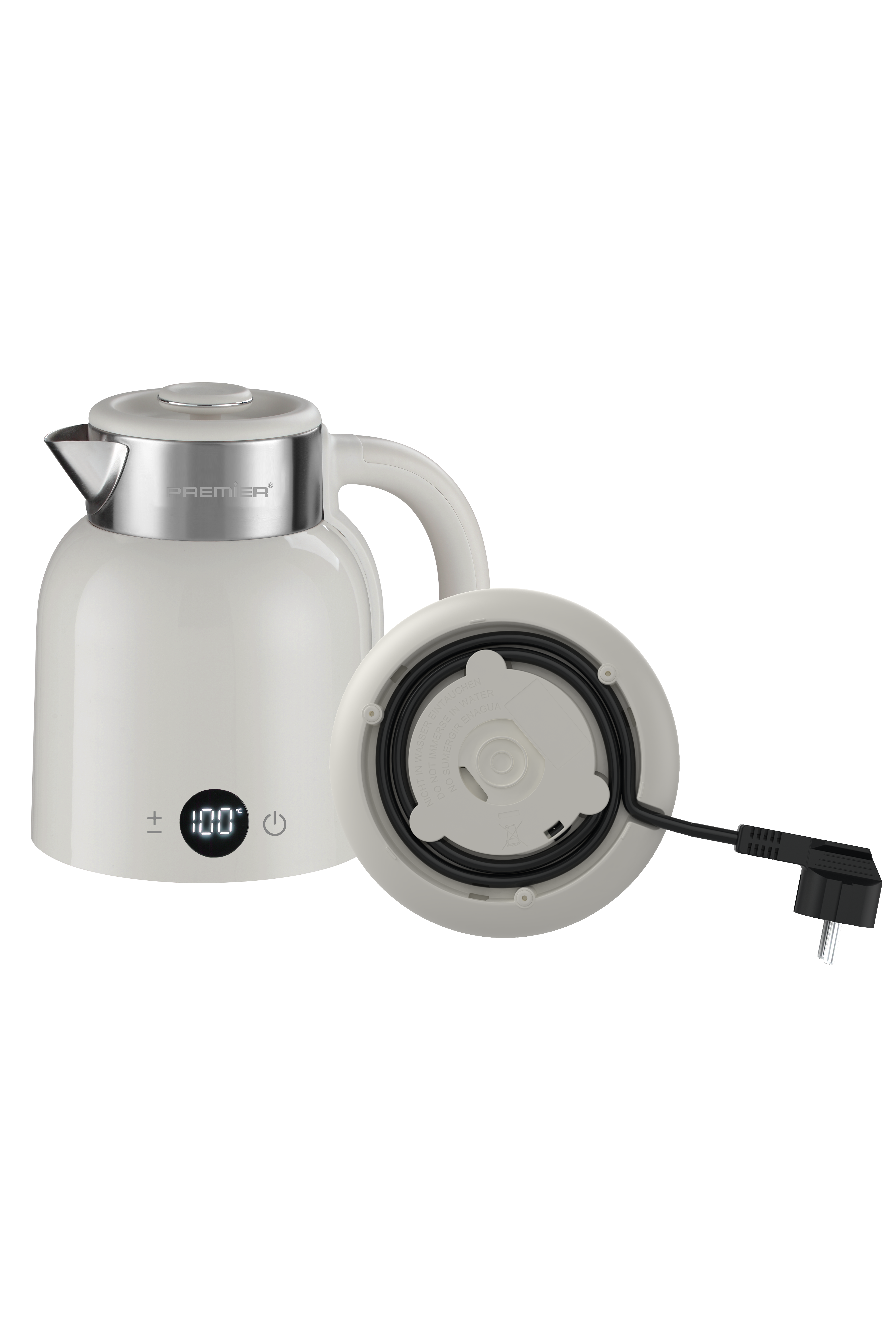 PRK 2516E Paslanmaz Çelik Hazneli Dijital Göstergeli Su Isıtıcısı Cool Touch Kettle - Krem